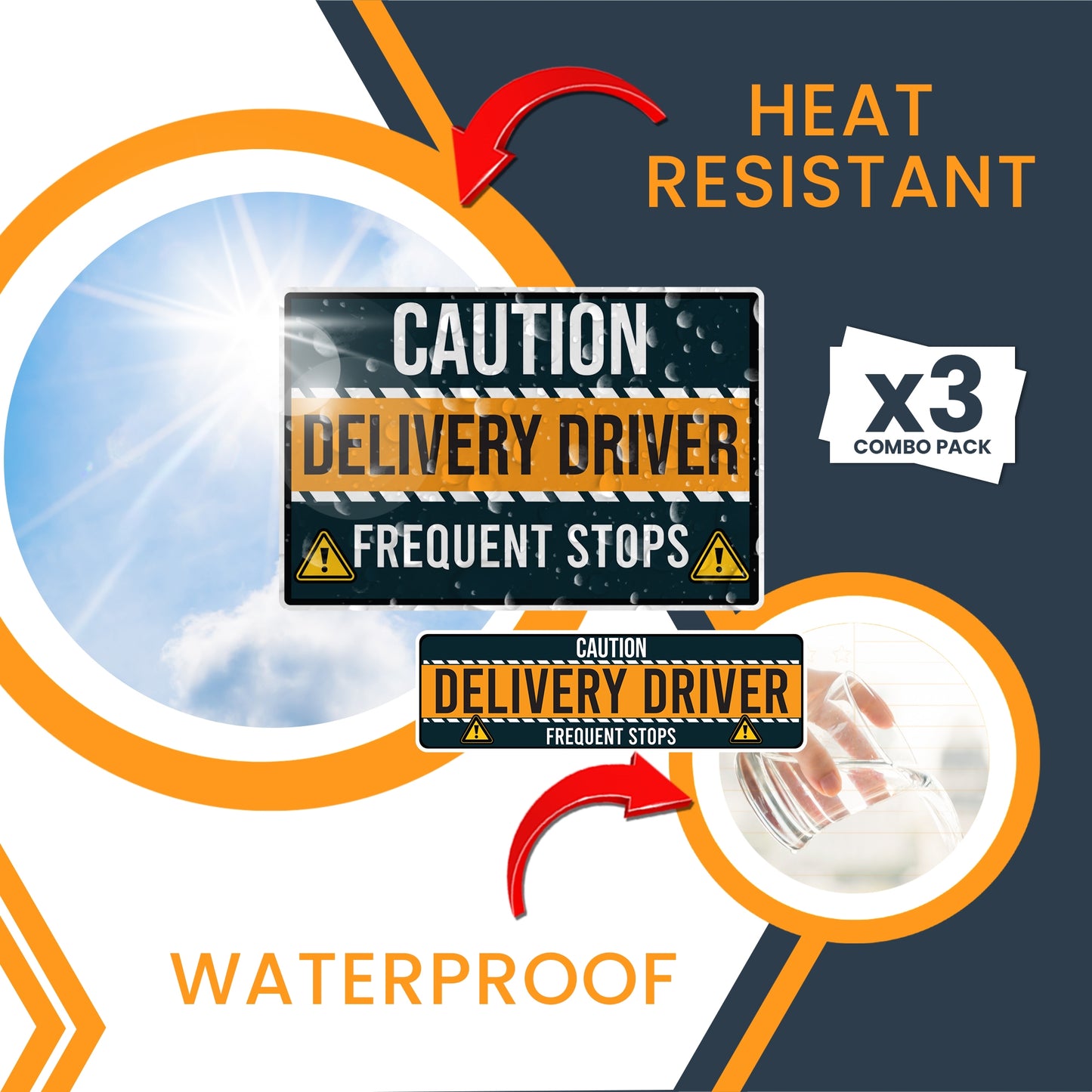 Magnet Me Up Caution Frequent Stops Delivery Driver Automotive Magnet Decal, 3 Pack, Two 8x12 inch and One 3x10 inch, Automotive Magnet for Car, Delivery Driver, Crafted in USA