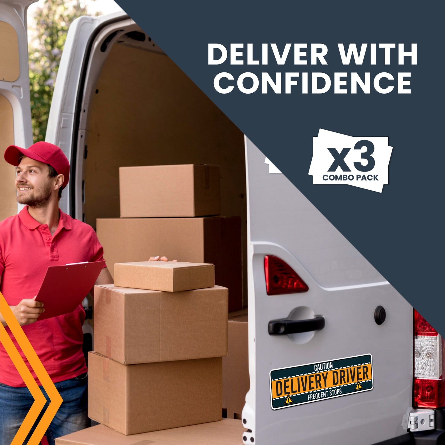 Magnet Me Up Caution Frequent Stops Delivery Driver Automotive Magnet Decal, 3 Pack, Two 8x12 inch and One 3x10 inch, Automotive Magnet for Car, Delivery Driver, Crafted in USA