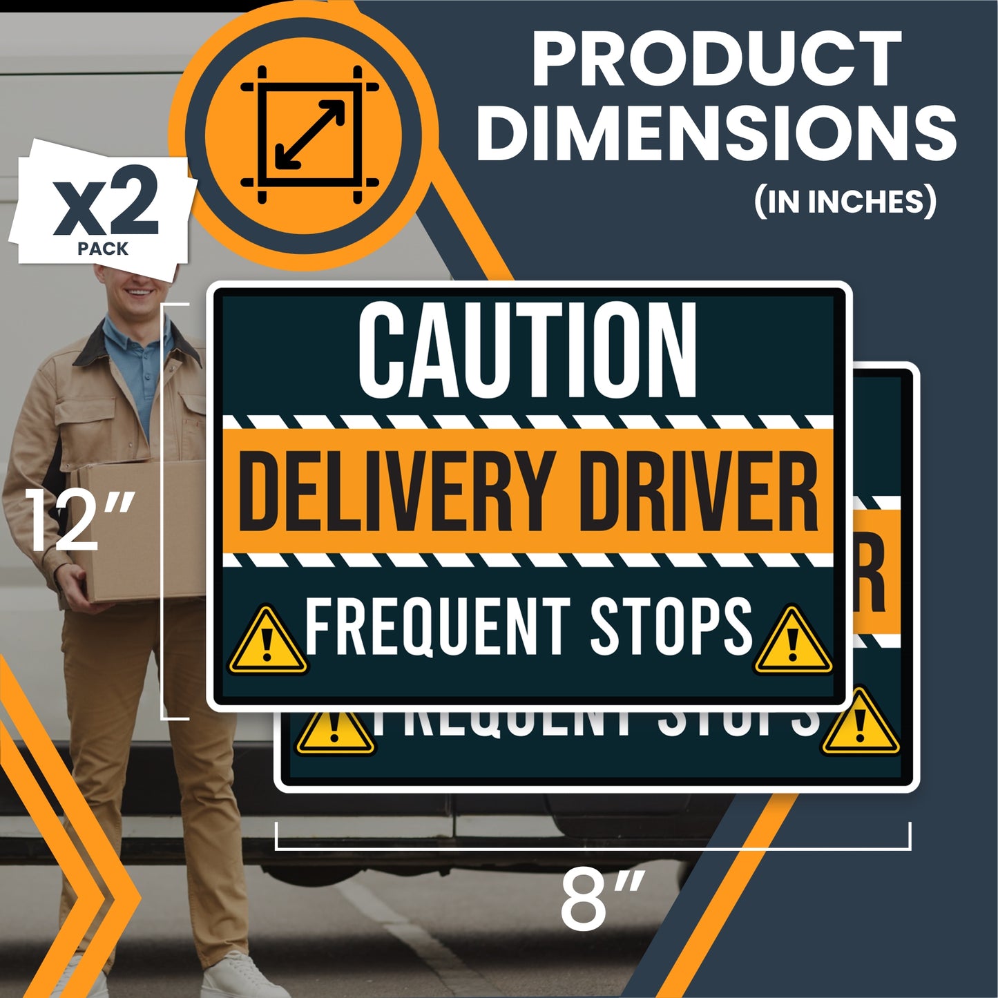 Magnet Me Up Caution Frequent Stops Delivery Driver Magnet Decal, 2PK, LARGE 12x18 inch, Heavy Duty Automotive Magnet for Car, Any Magnetic Surface, Flex Delivery Driver, Crafted in USA