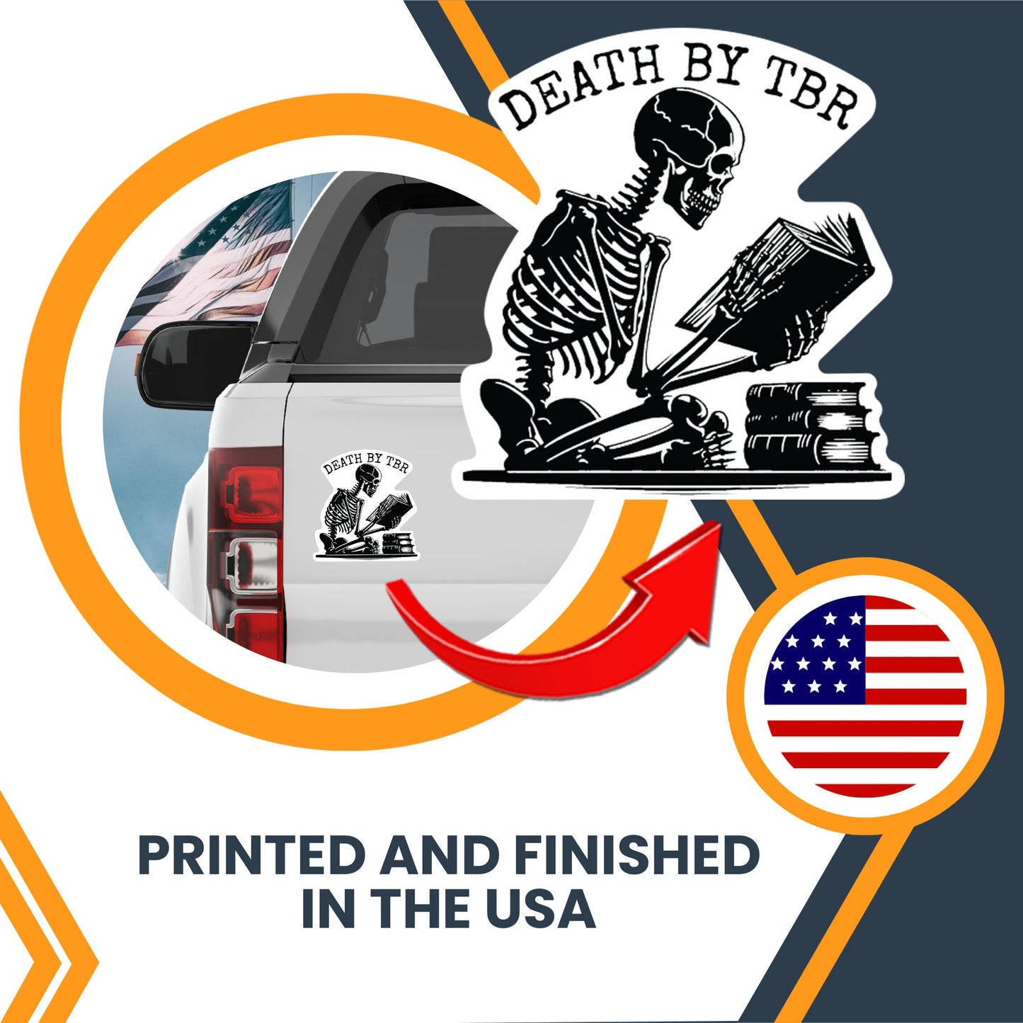Magnet Me Up Death by TBR Magnet Decal, 5 Inches, Funny Book Lover Accessory for Cars, Lockers, and Fridges, Great Gift for Readers