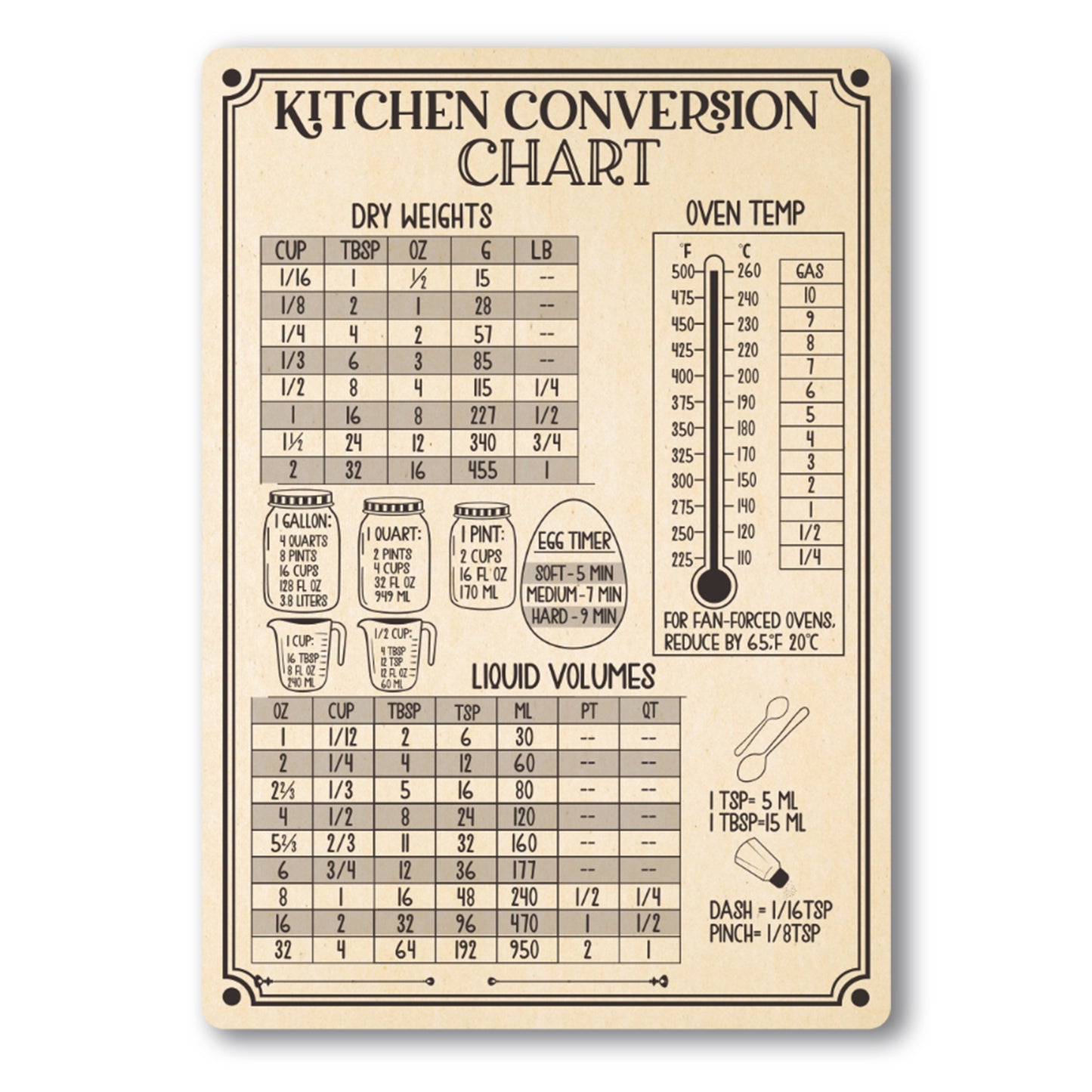 Magnet Me Up Large Rustic Kitchen Conversion Chart, 5x7.5 Magnet Decal, Cute Baking Gift and Measurement Recipe Accessory, Perfect for Refrigerator, Dishwasher or Any Other Magnetic Surface
