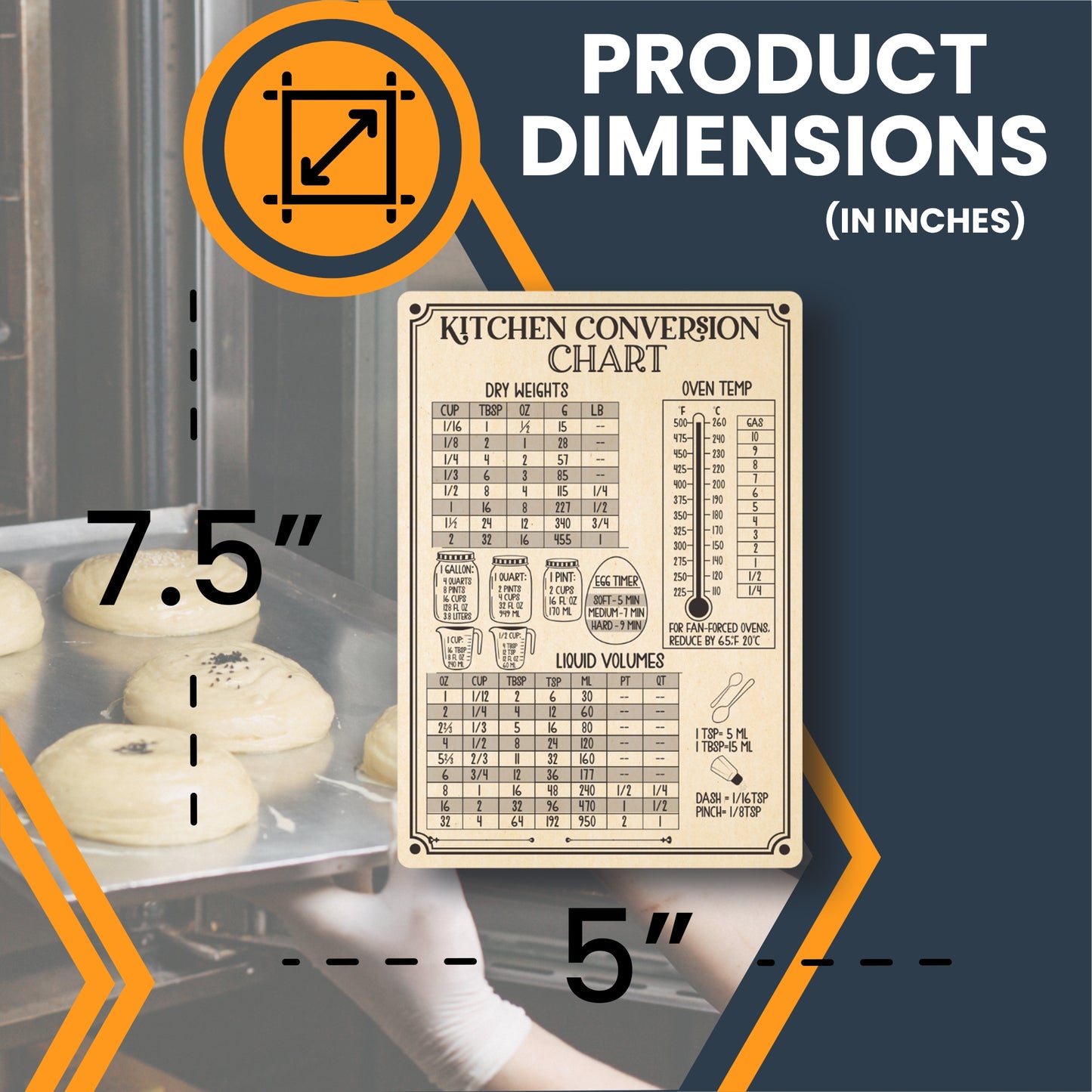 Magnet Me Up Large Rustic Kitchen Conversion Chart, 5x7.5 Magnet Decal, Cute Baking Gift and Measurement Recipe Accessory, Perfect for Refrigerator, Dishwasher or Any Other Magnetic Surface