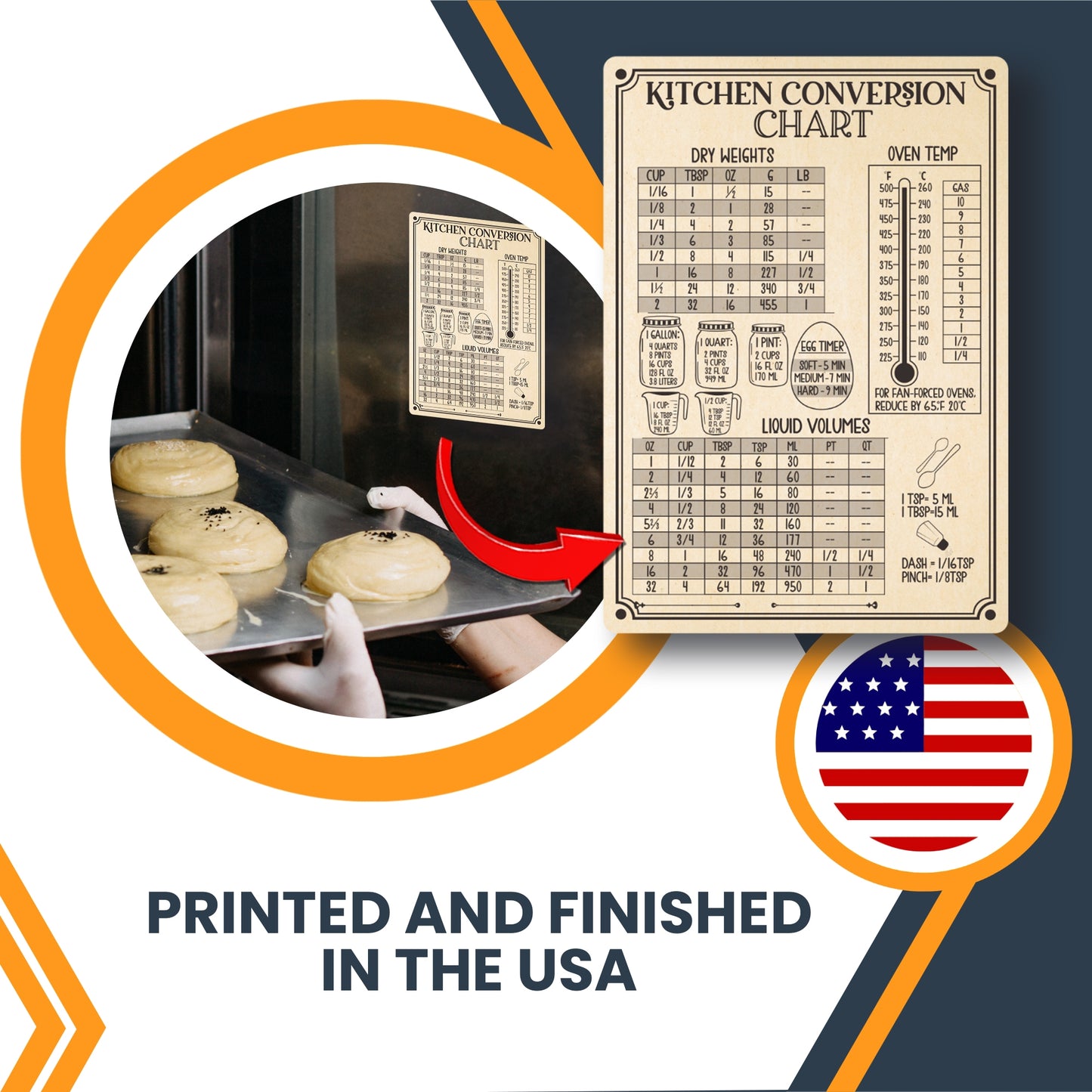 Magnet Me Up Large Rustic Kitchen Conversion Chart, 5x7.5 Magnet Decal, Cute Baking Gift and Measurement Recipe Accessory, Perfect for Refrigerator, Dishwasher or Any Other Magnetic Surface