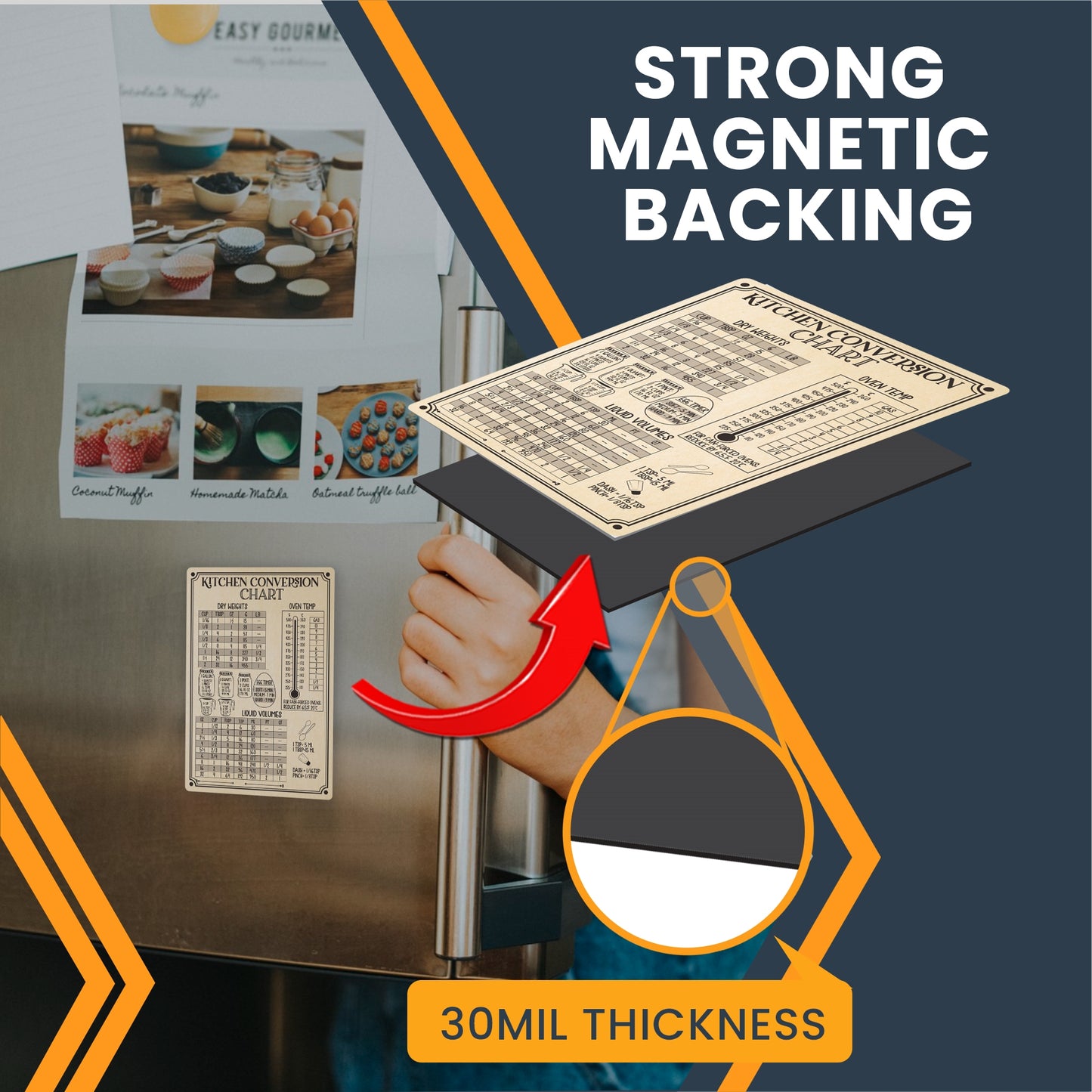 Magnet Me Up Large Rustic Kitchen Conversion Chart, 5x7.5 Magnet Decal, Cute Baking Gift and Measurement Recipe Accessory, Perfect for Refrigerator, Dishwasher or Any Other Magnetic Surface