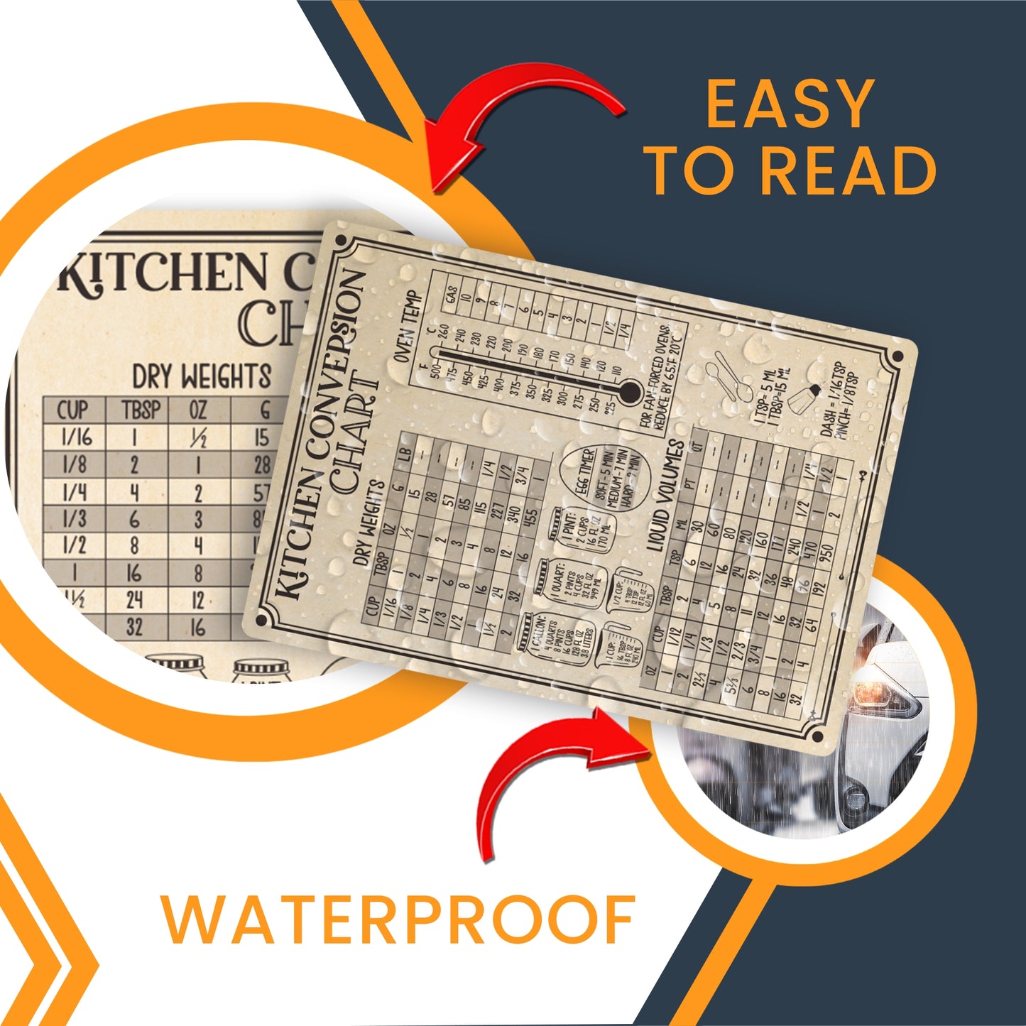 Magnet Me Up Large Rustic Kitchen Conversion Chart, 5x7.5 Magnet Decal, Cute Baking Gift and Measurement Recipe Accessory, Perfect for Refrigerator, Dishwasher or Any Other Magnetic Surface