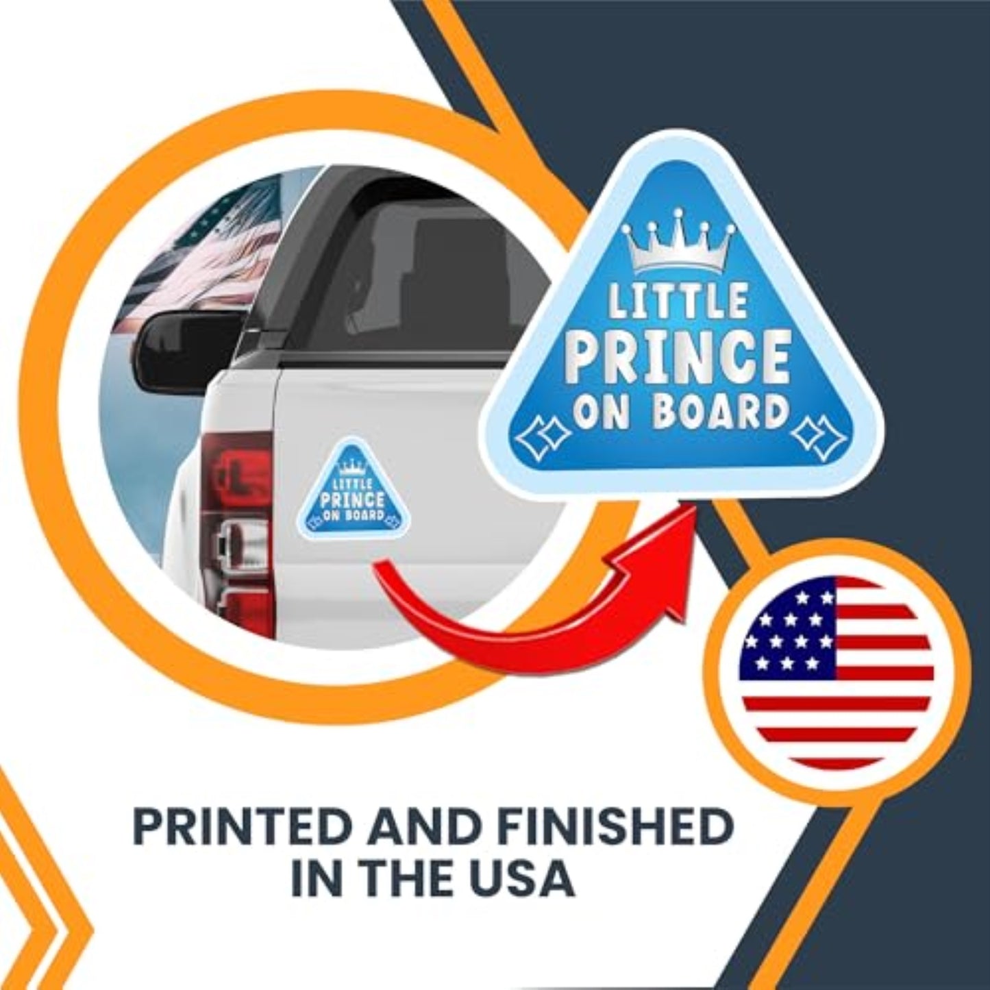 Magnet Me Up Little Prince Baby On Board Car Magnet Decal โ Durable, 5 Inch, Blue, Cute Baby on Car Safety Sign, Baby on Highway, Made in USA