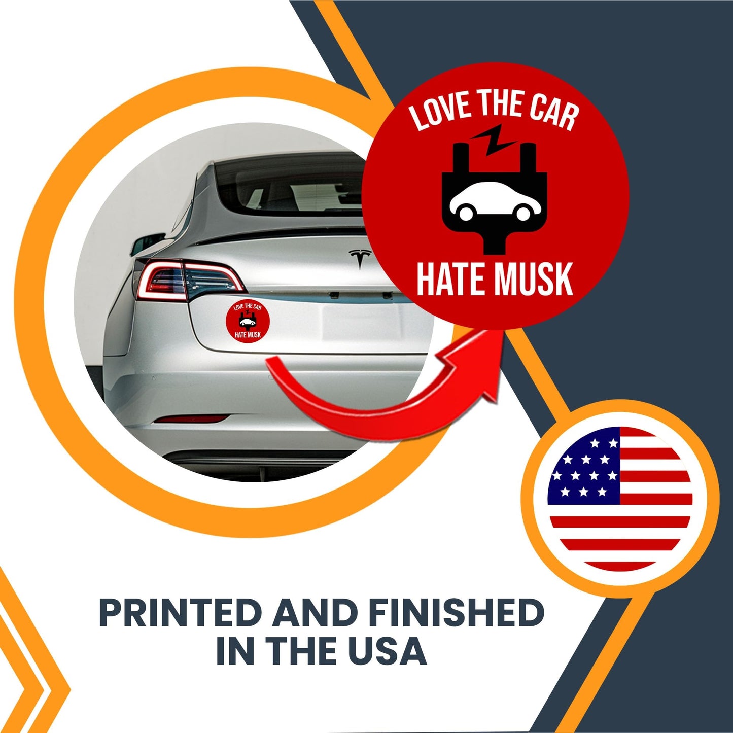 Magnet Me Up Love The Car, Hate Musk Magnet โ 5", Funny Anti Elon Musk Car Magnet Decal โ Weatherproof Magnetic Vinyl, Vibrant Colors