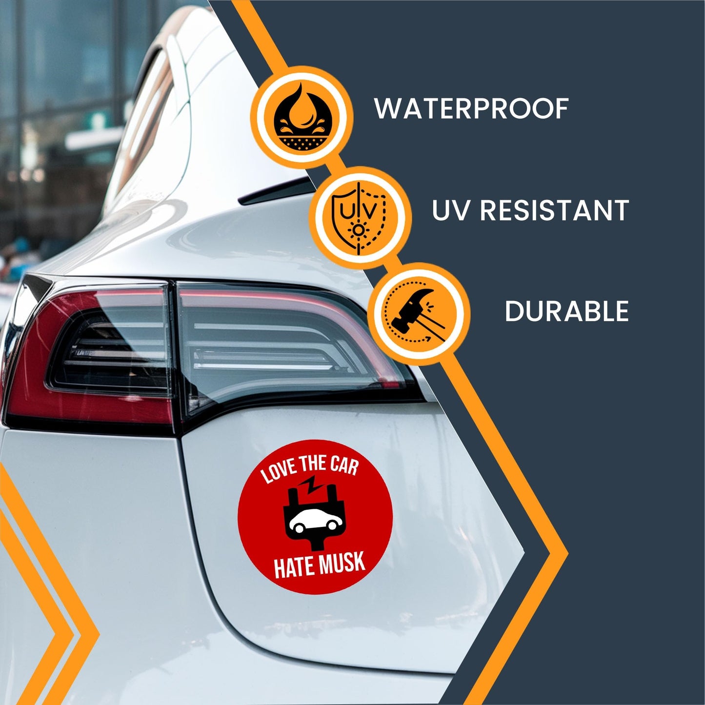 Magnet Me Up Love The Car, Hate Musk Magnet โ 5", Funny Anti Elon Musk Car Magnet Decal โ Weatherproof Magnetic Vinyl, Vibrant Colors