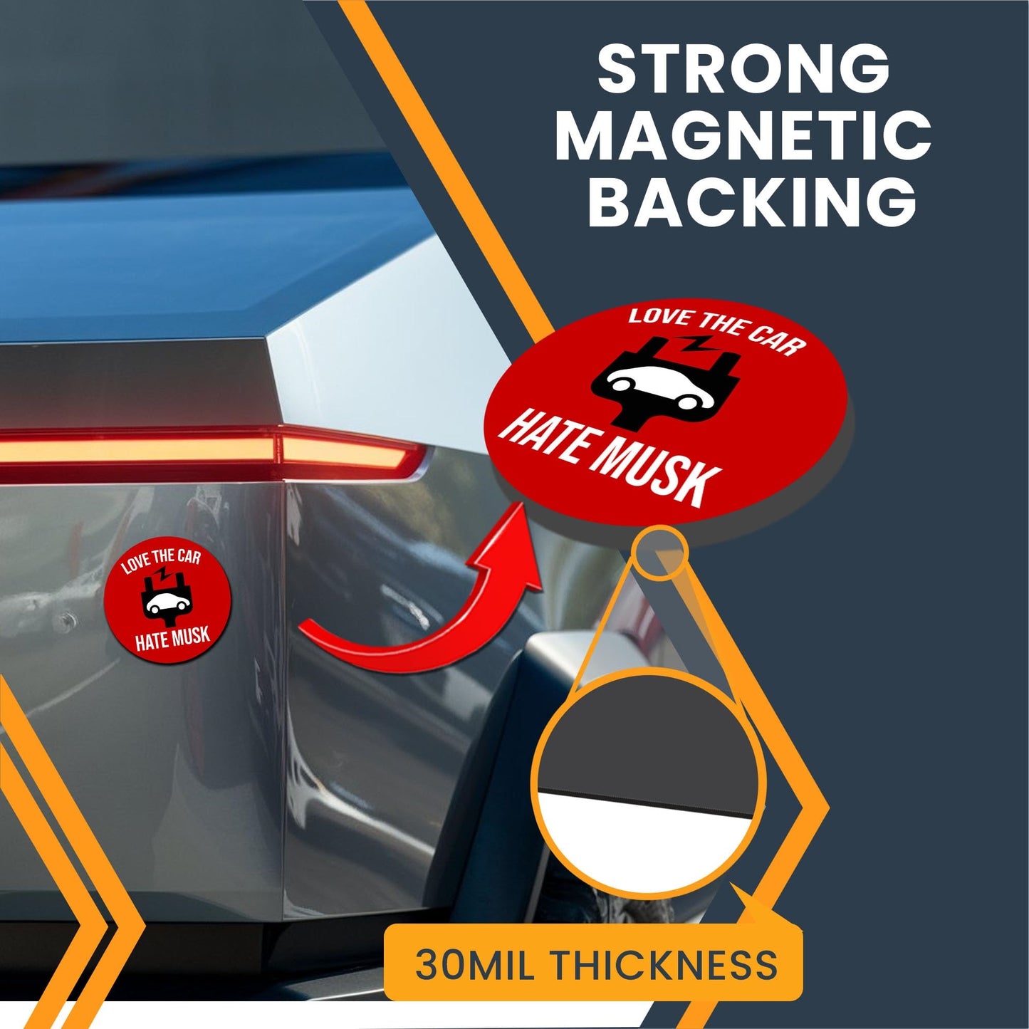 Magnet Me Up Love The Car, Hate Musk Magnet โ 5", Funny Anti Elon Musk Car Magnet Decal โ Weatherproof Magnetic Vinyl, Vibrant Colors