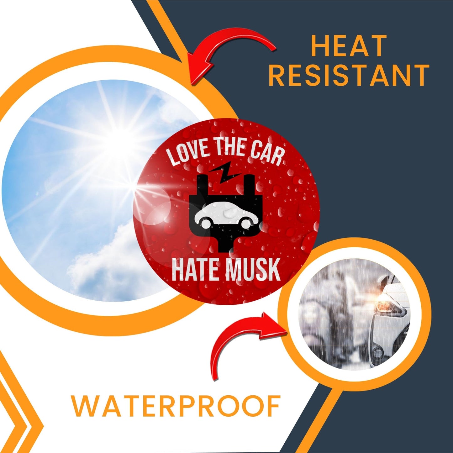 Magnet Me Up Love The Car, Hate Musk Magnet โ 5", Funny Anti Elon Musk Car Magnet Decal โ Weatherproof Magnetic Vinyl, Vibrant Colors