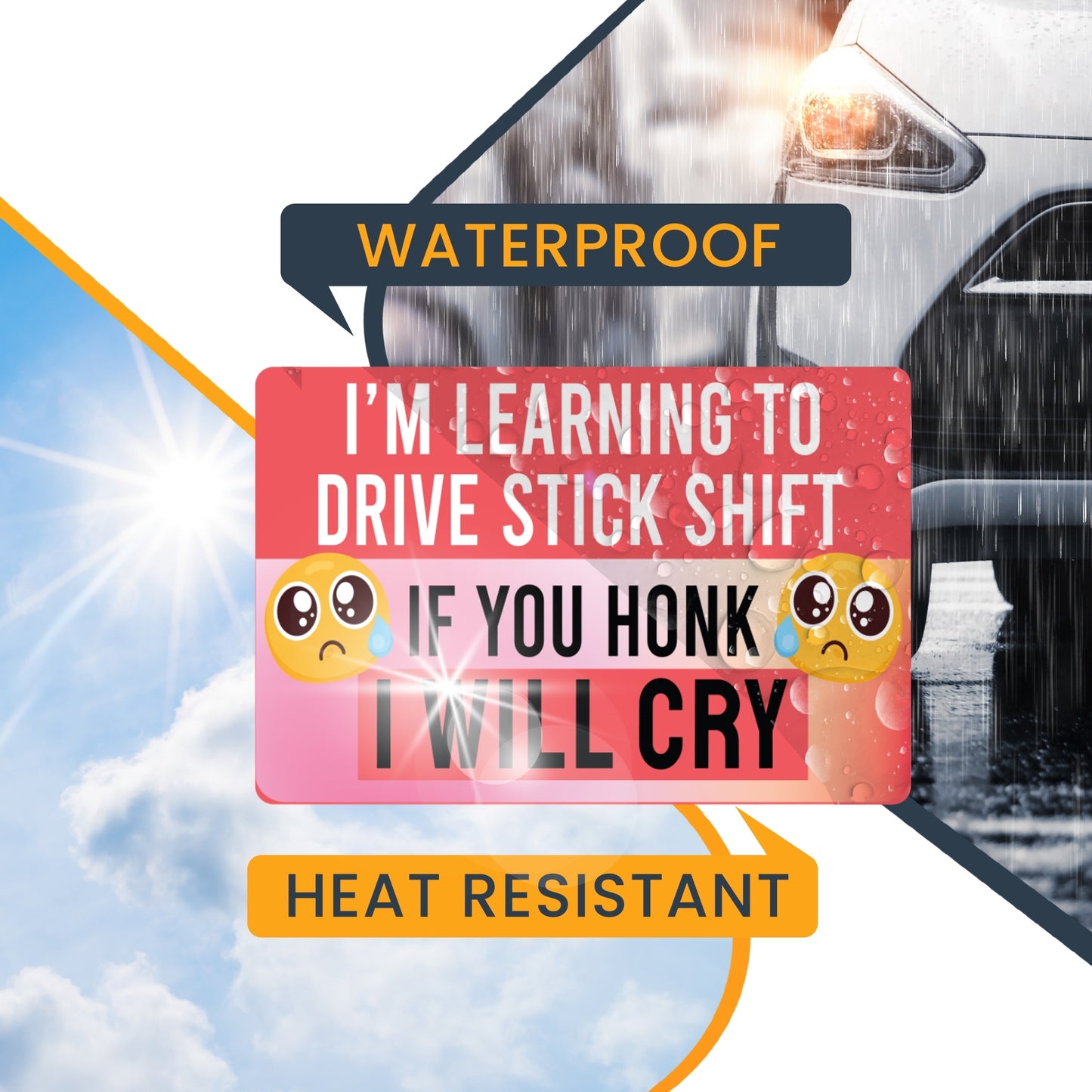 Magnet Me Up I'm Learning to Drive Stick Shift If You Honk I Will Cry Funny Driving Magnet Decal, 4x6 inch, Heavy Duty Automotive Magnet for Car Truck SUV