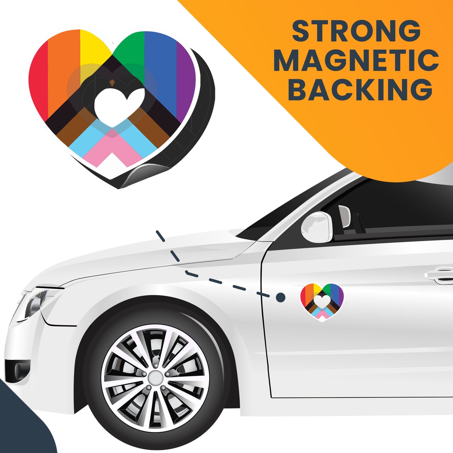 Magnet Me Up LGBTQA LGBTQ Progress Pride Heart Rainbow Flag Magnet Decal, 4.5x5 Inch, Support Gay Pride and Equality, Love Conquers All, Automotive Magnet for Car, Truck, Made in USA