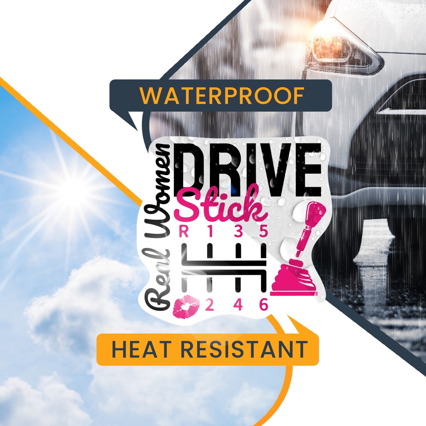 Magnet Me Up Real Women Drive Stick Magnet Decal with Lips, 5x5 inch, Pink, Female Race Car Driver, for Car, Truck, SUV, Funny Humorous Gag Gift for Women, Caution, Speed