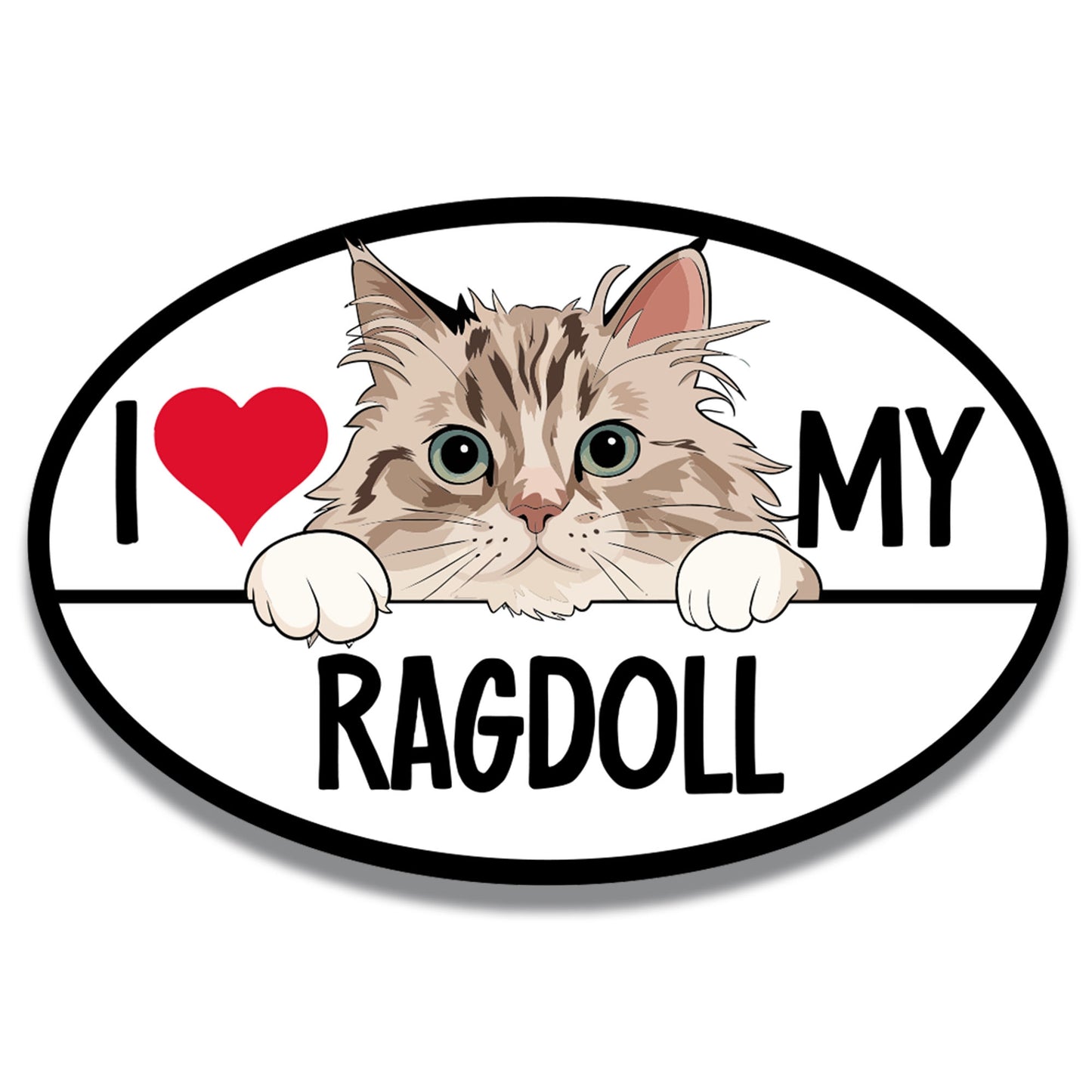 Magnet Me Up I Love My Ragdoll Cat Breed Car Magnet Decal, 4x6 Inches, Cute Peeking Cat Bumper Magnet, Calm and Quite Breed, Cuddliest Feline