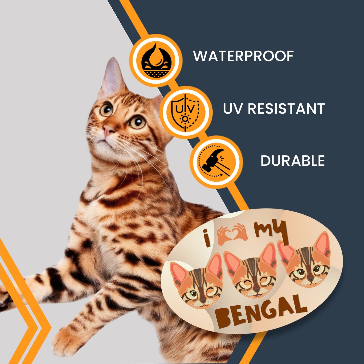 Magnet Me Up I Love My Bengal Cat Breed Car Magnet Decal, 4x6 Inches, Stylish Design Bumper Magnet, Feline Car Decal, Pet Lover Gifts, Crafted in USA