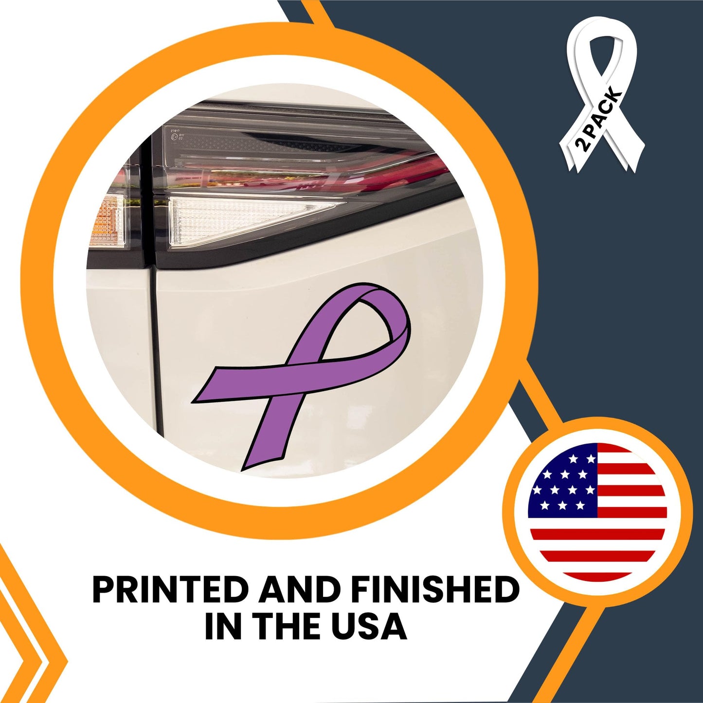 Magnet Me Up Support Pancreatic and Leiomyosarcoma Cancer Awareness Purple Ribbon Magnet Decal, 3.5x7 Inches, 2 Pack, Automotive Magnet for Car Truck SUV, Health Advocacy, Crafted in USA