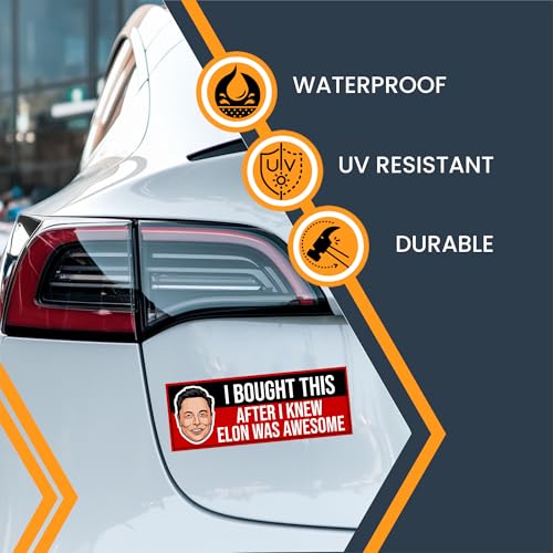 Magnet Me Up I Bought This After I Knew Elon was Awesome Magnetic Decal โ3x8 Inches, Funny Car Magnet, EV Enthusiast Gift โ Weatherproof UV Vinyl