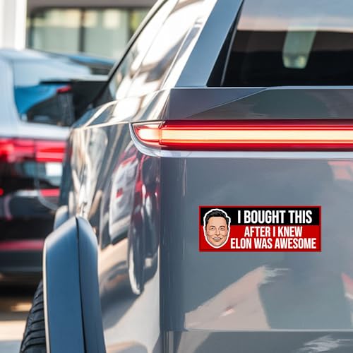Magnet Me Up I Bought This After I Knew Elon was Awesome Magnetic Decal โ3x8 Inches, Funny Car Magnet, EV Enthusiast Gift โ Weatherproof UV Vinyl