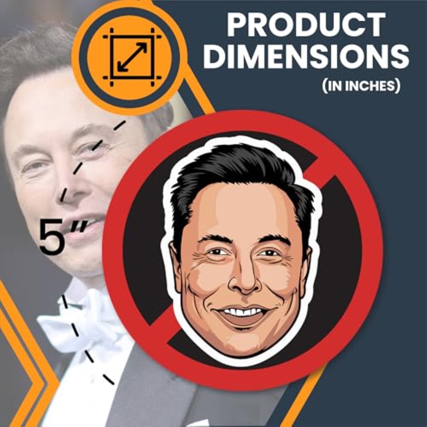 Magnet Me Up No Elon Face Magnetic Decal โ Funny Anti-Billionaire Car Magnet, Political Satire Fridge Decor, 5-Inch Round UV-Printed Vinyl