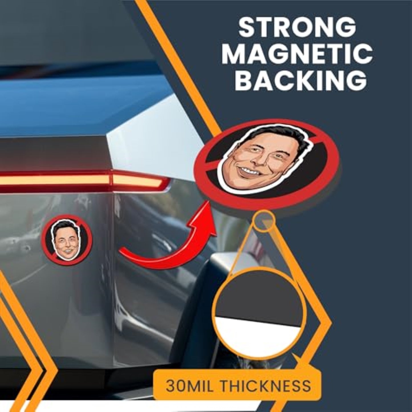 Magnet Me Up No Elon Face Magnetic Decal โ Funny Anti-Billionaire Car Magnet, Political Satire Fridge Decor, 5-Inch Round UV-Printed Vinyl