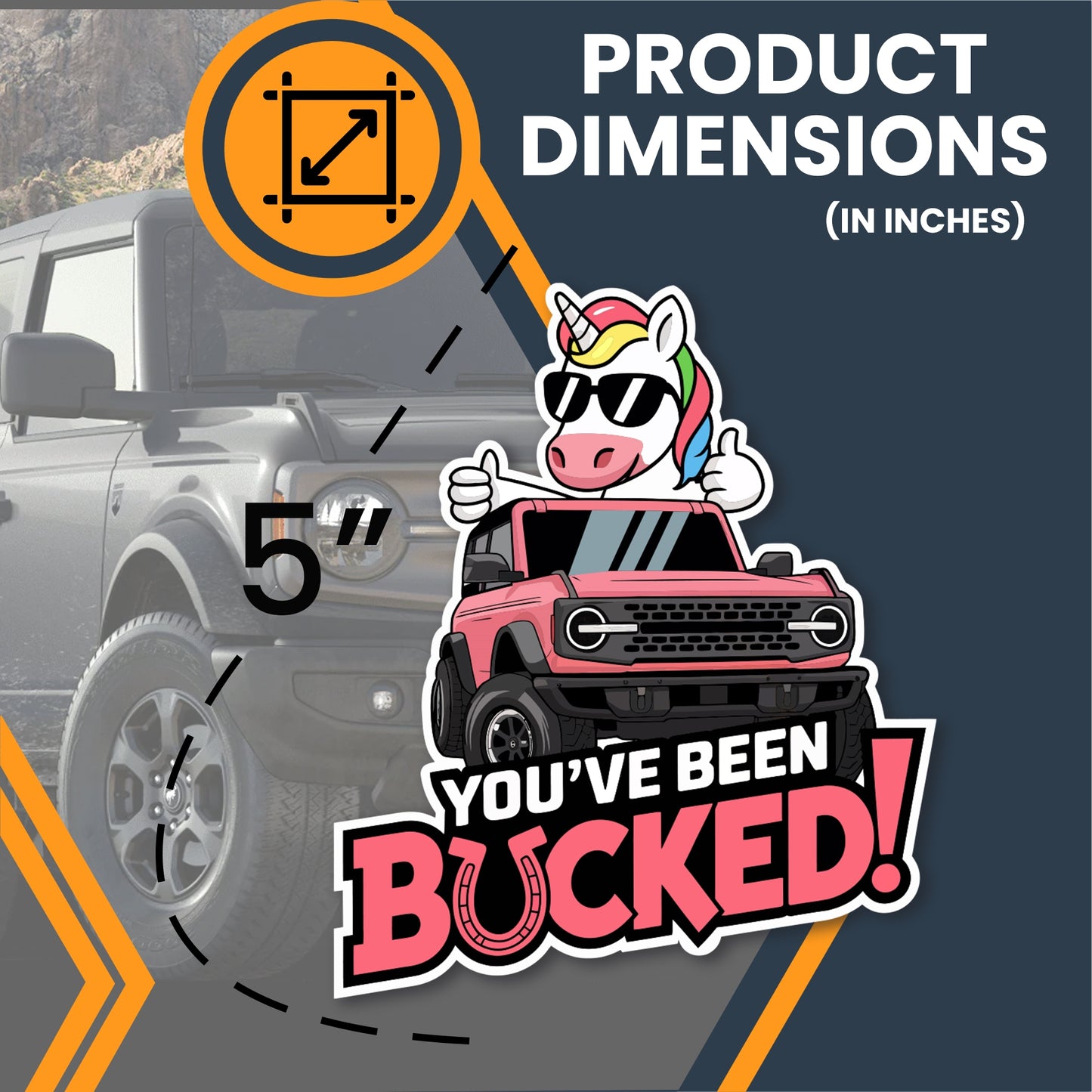 Magnet Me Up Bronco Youโve Been Bucked Magnetic Decal โ Pink Unicorn Twist โ 5x5 Inches Pink UV Printed Vinyl โ Durable, Weatherproof SUV