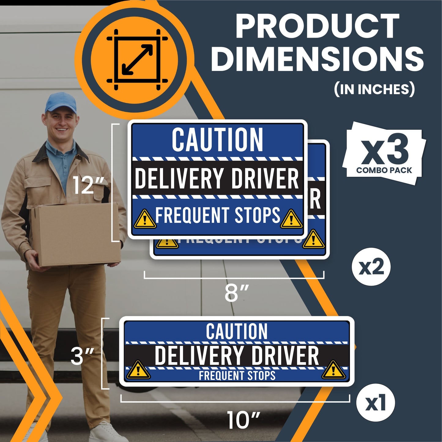 Magnet Me Up Caution Frequent Stops Delivery Driver Automotive Magnet Decal, 3 Pack, Blue/Black, Two 8x12 inch and One 3x10 inch