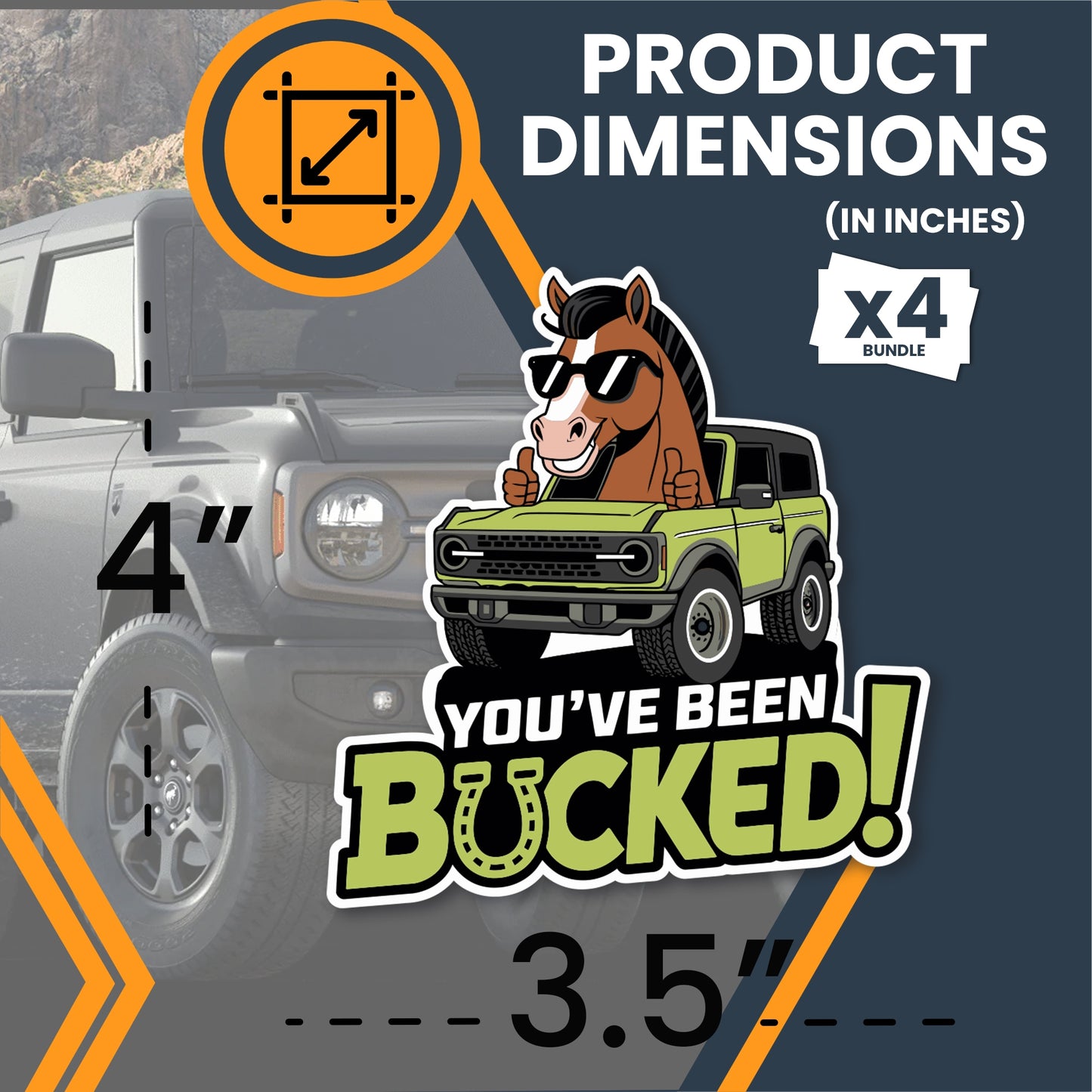 You've Been Bucked Funny Bronco Car Magnet, 4x3.4 inch, 4 Pack, Horse-Themed Twist on Duck Duck Jeep, Off-Road & Equestrian Funny Gift for Bronco Owners, Durable & Weatherproof, Made in The USA