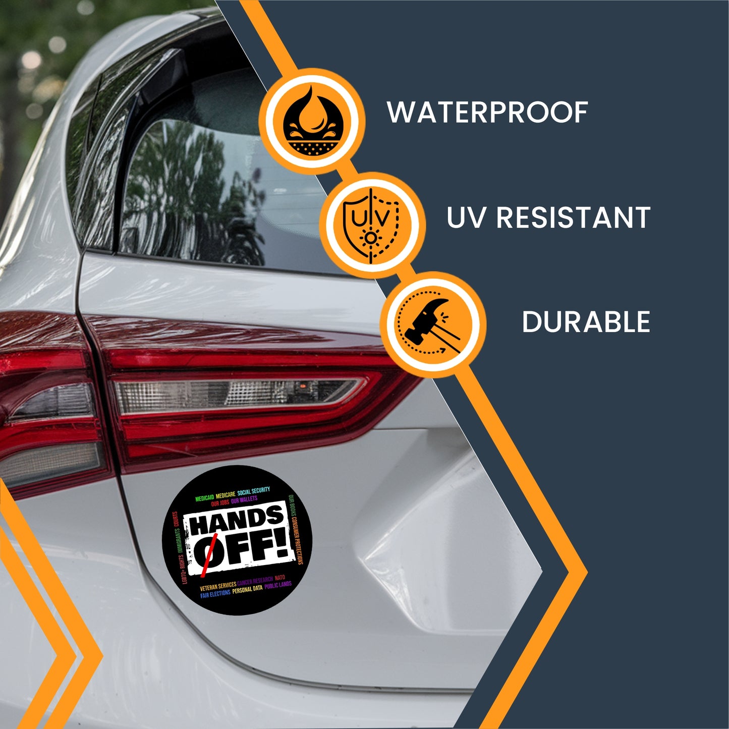 Magnet Me Up Hands Off Social Security Magnet - 5 inch Round, UV Printed Political Protest Magnetic Decal for Cars, Lockers, Fridge โ Durable Vinyl, Full-Color, Weatherproof, Made in USA