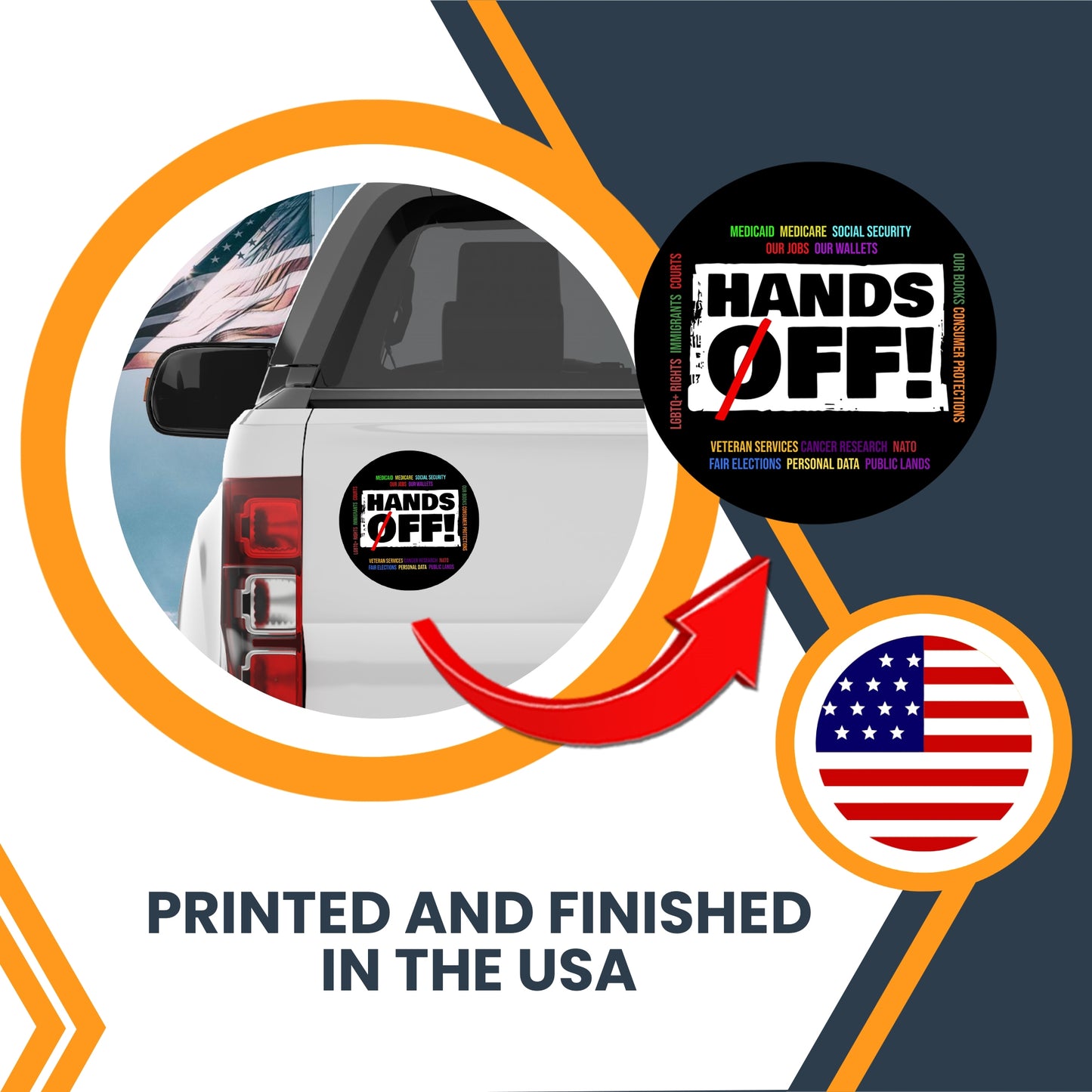 Magnet Me Up Hands Off Social Security Magnet - 5 inch Round, UV Printed Political Protest Magnetic Decal for Cars, Lockers, Fridge โ Durable Vinyl, Full-Color, Weatherproof, Made in USA