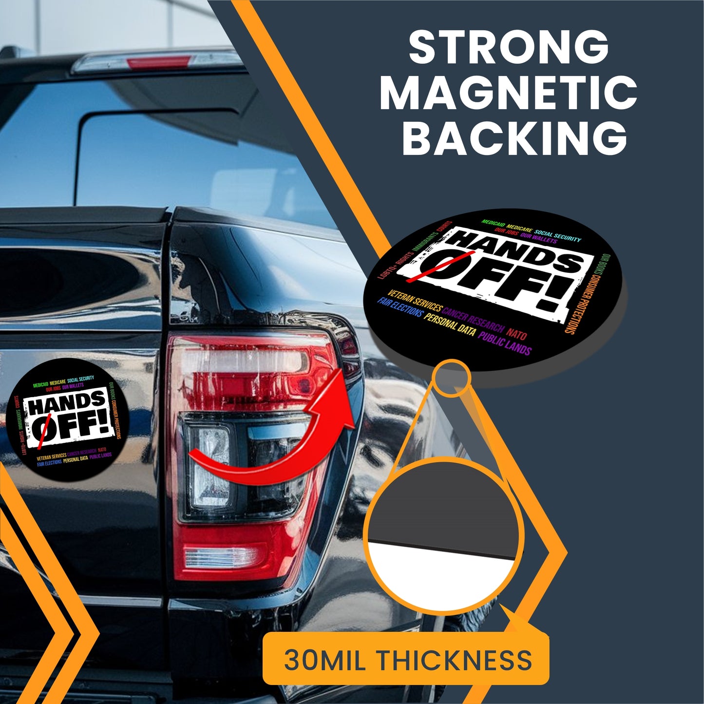 Magnet Me Up Hands Off Social Security Magnet - 5 inch Round, UV Printed Political Protest Magnetic Decal for Cars, Lockers, Fridge โ Durable Vinyl, Full-Color, Weatherproof, Made in USA