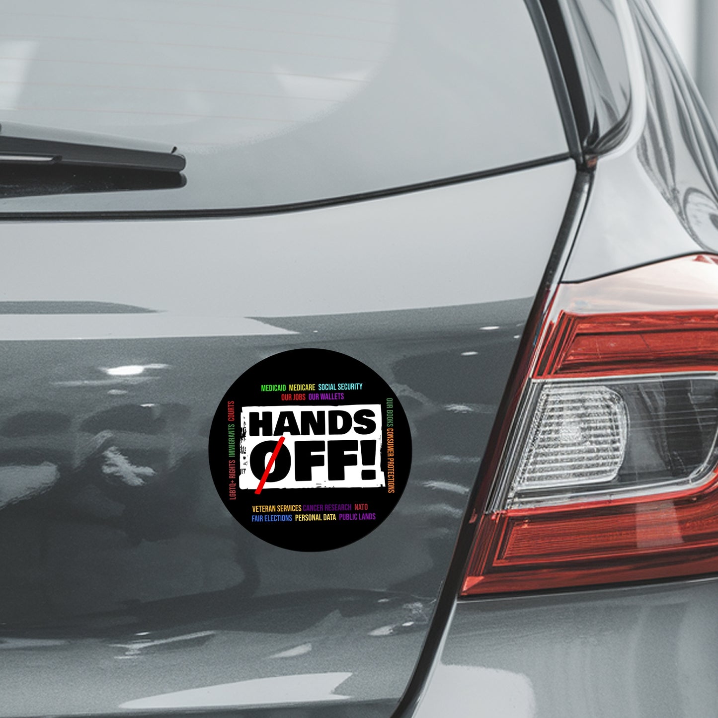 Magnet Me Up Hands Off Social Security Magnet - 5 inch Round, UV Printed Political Protest Magnetic Decal for Cars, Lockers, Fridge โ Durable Vinyl, Full-Color, Weatherproof, Made in USA