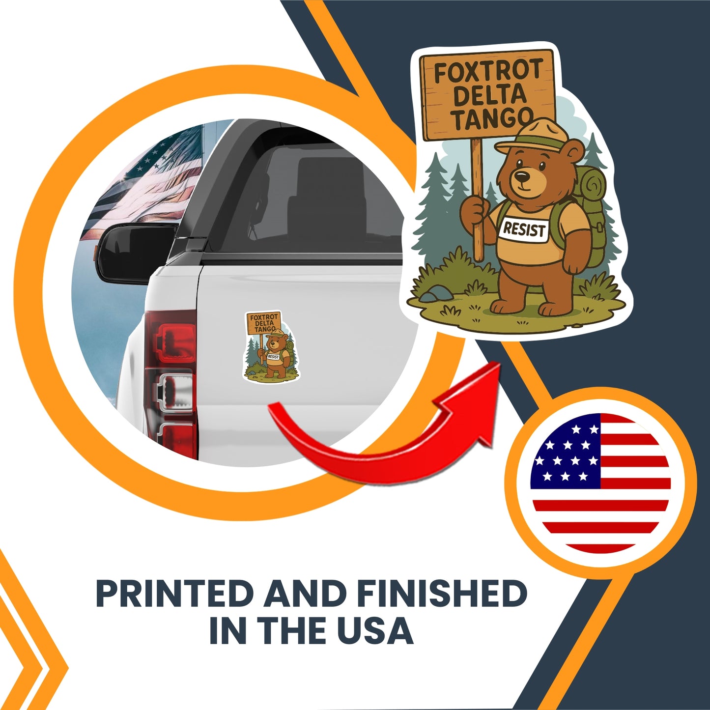 Magnet Me Up Resist Foxtrot Delta Tango Magnet- 5x4 Inch, Anti-Trump Magnet with Bear Graphic, Political Protest Gift, Funny FDT Bumper Fridge Magnet