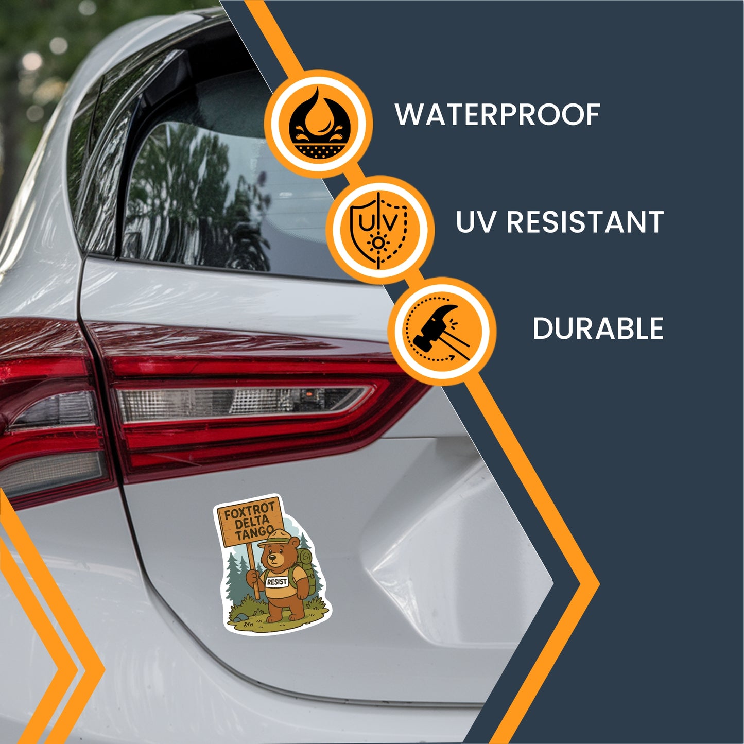 Magnet Me Up Resist Foxtrot Delta Tango Magnet- 5x4 Inch, Anti-Trump Magnet with Bear Graphic, Political Protest Gift, Funny FDT Bumper Fridge Magnet