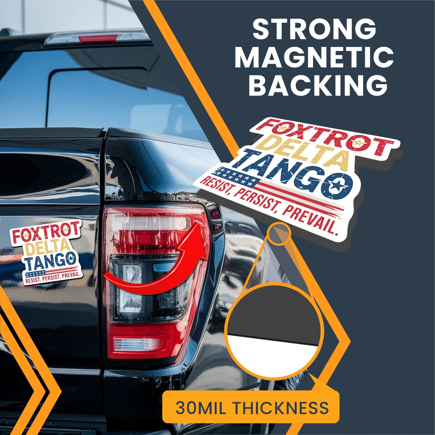 Magnet Me Up Foxtrot Delta Tango Magnet - 5x4 Inch โ Full Color Design with Resist Persist Prevail Message โ Anti-Trump Political Protest, Durable