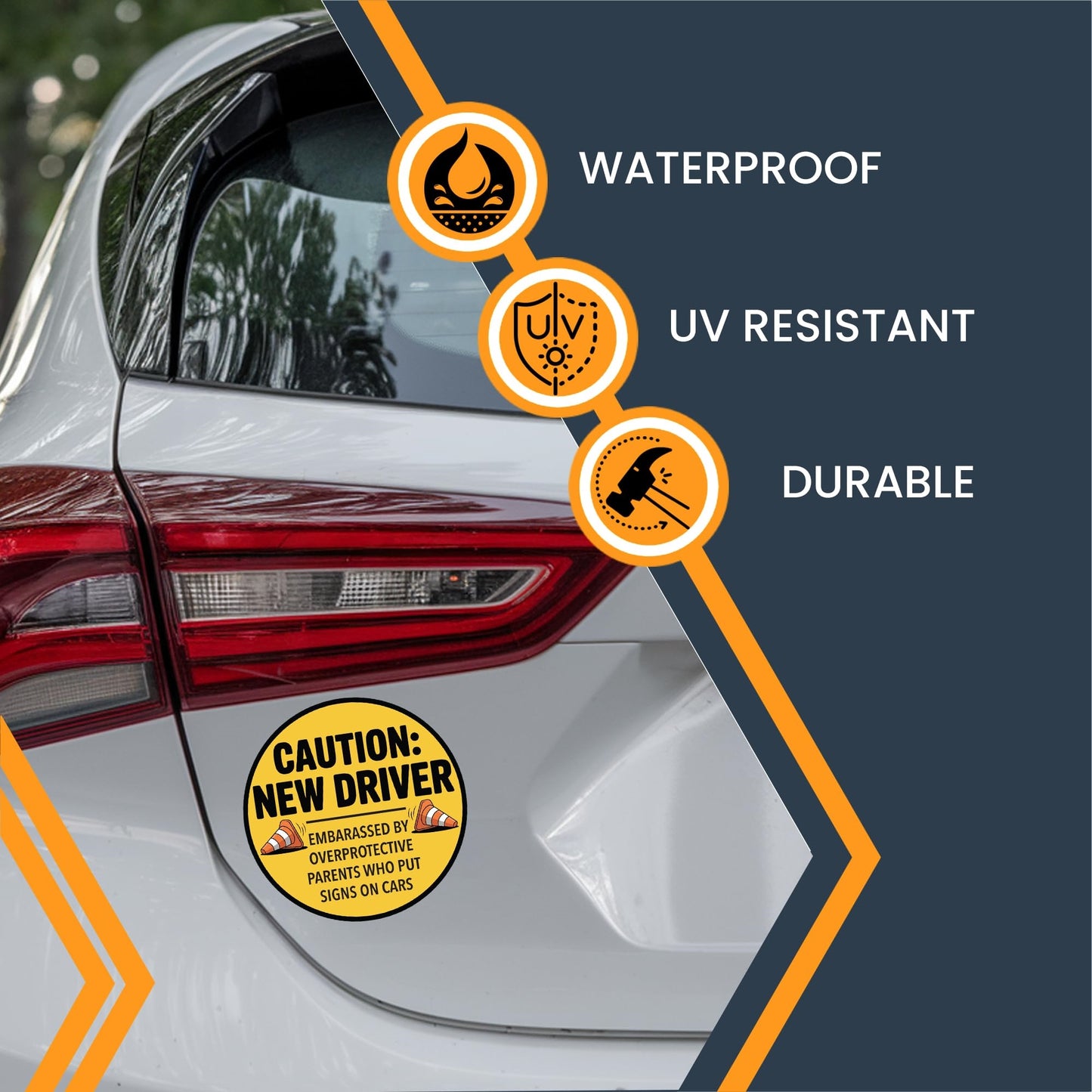 Magnet Me Up Caution New Driver - Embarrassed by Over Protective Parents Who Put Signs in Car Magnet - 5 Inch Round Funny Magnetic Decal, Teen Drivers - Durable UV-Printed, Made in The USA