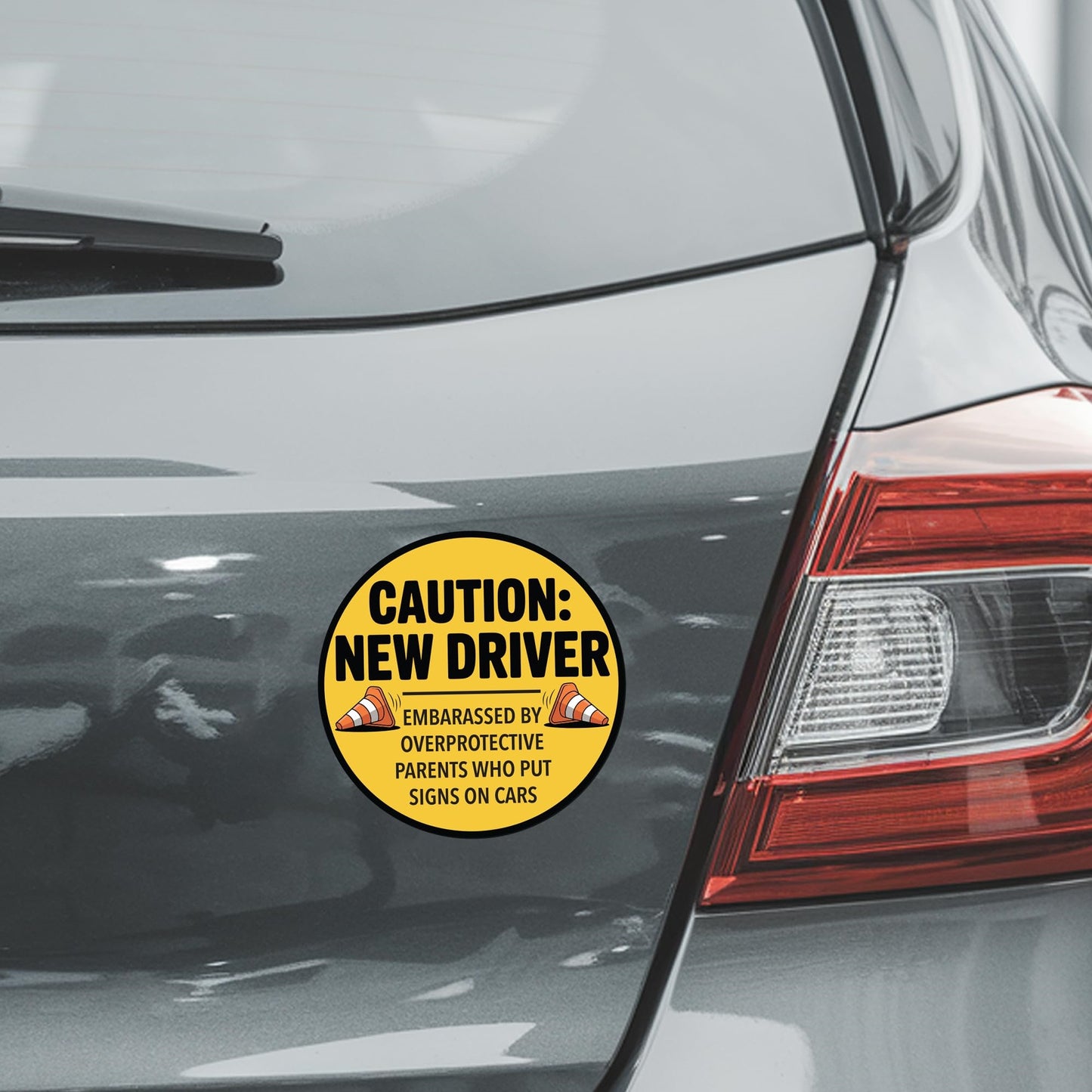 Magnet Me Up Caution New Driver - Embarrassed by Over Protective Parents Who Put Signs in Car Magnet - 5 Inch Round Funny Magnetic Decal, Teen Drivers - Durable UV-Printed, Made in The USA