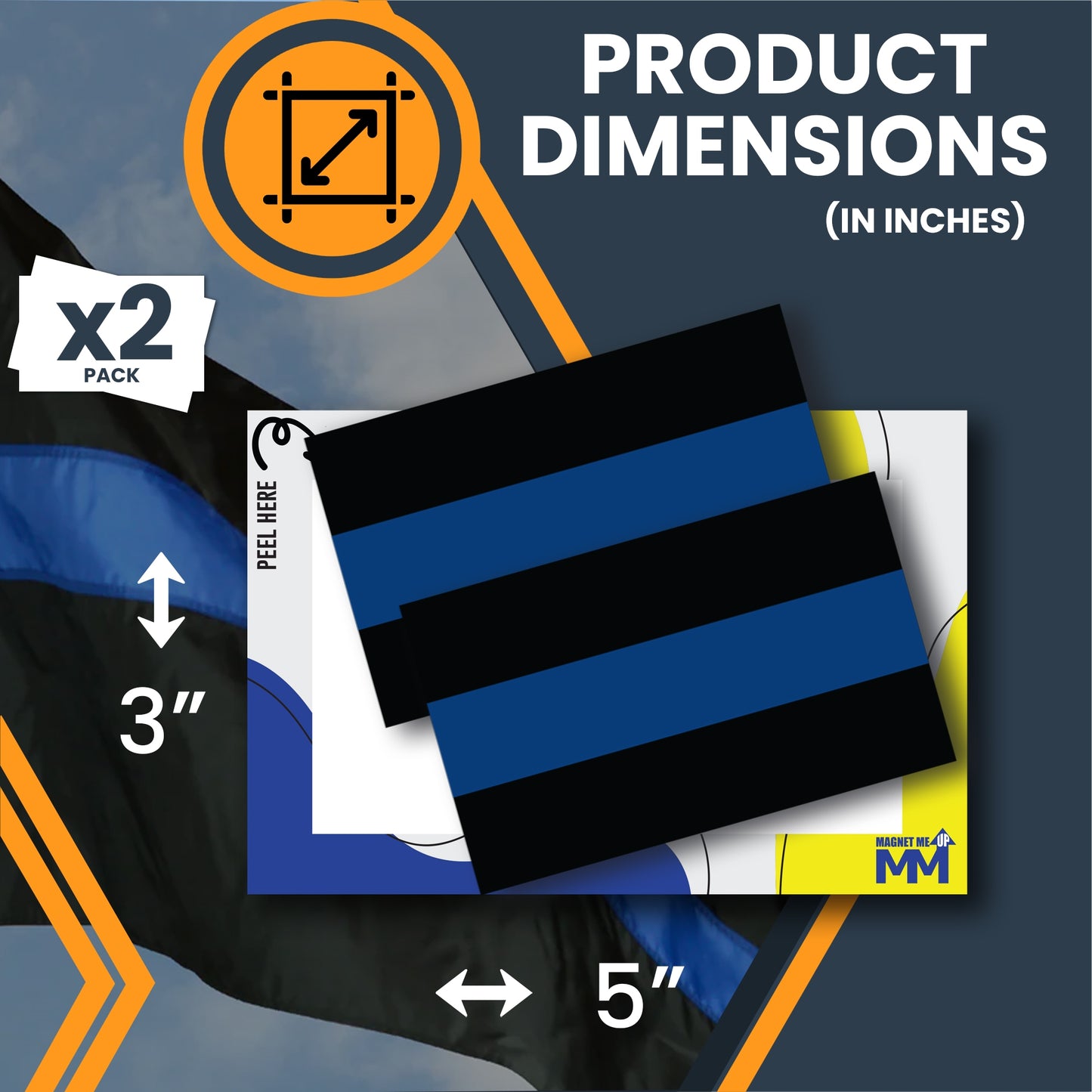 Magnet Me Up Thin Blue Line Adhesive Decal Sticker, 2 Pack, 3x5 Inch, Heavy Duty Adhesion to Car Window, Bumper, Etc Showing Patriotic Support of Police and Law Enforcement