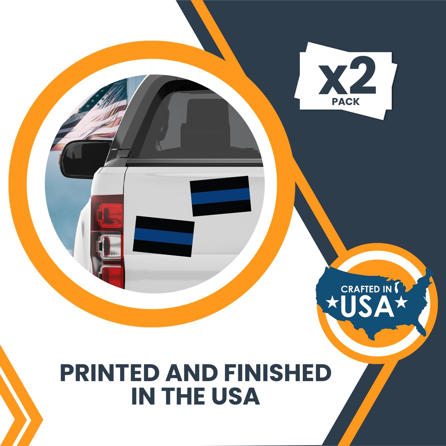 Magnet Me Up Thin Blue Line Adhesive Decal Sticker, 2 Pack, 3x5 Inch, Heavy Duty Adhesion to Car Window, Bumper, Etc Showing Patriotic Support of Police and Law Enforcement