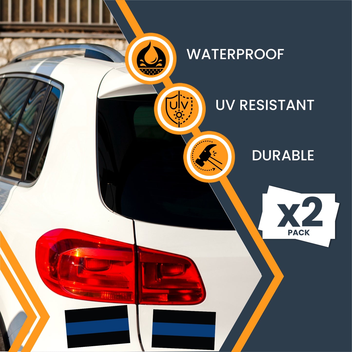 Magnet Me Up Thin Blue Line Adhesive Decal Sticker, 2 Pack, 3x5 Inch, Heavy Duty Adhesion to Car Window, Bumper, Etc Showing Patriotic Support of Police and Law Enforcement