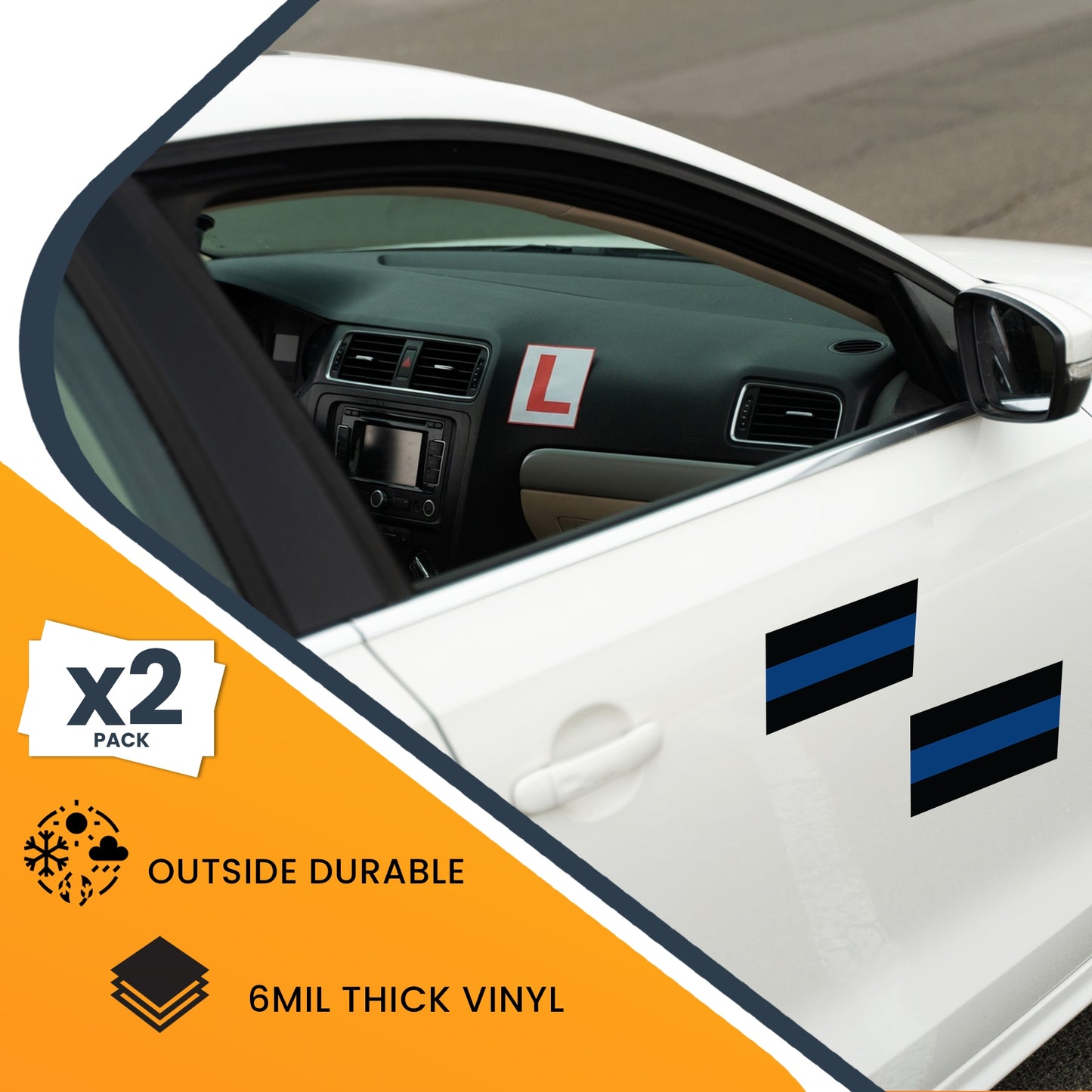 Magnet Me Up Thin Blue Line Adhesive Decal Sticker, 2 Pack, 3x5 Inch, Heavy Duty Adhesion to Car Window, Bumper, Etc Showing Patriotic Support of Police and Law Enforcement