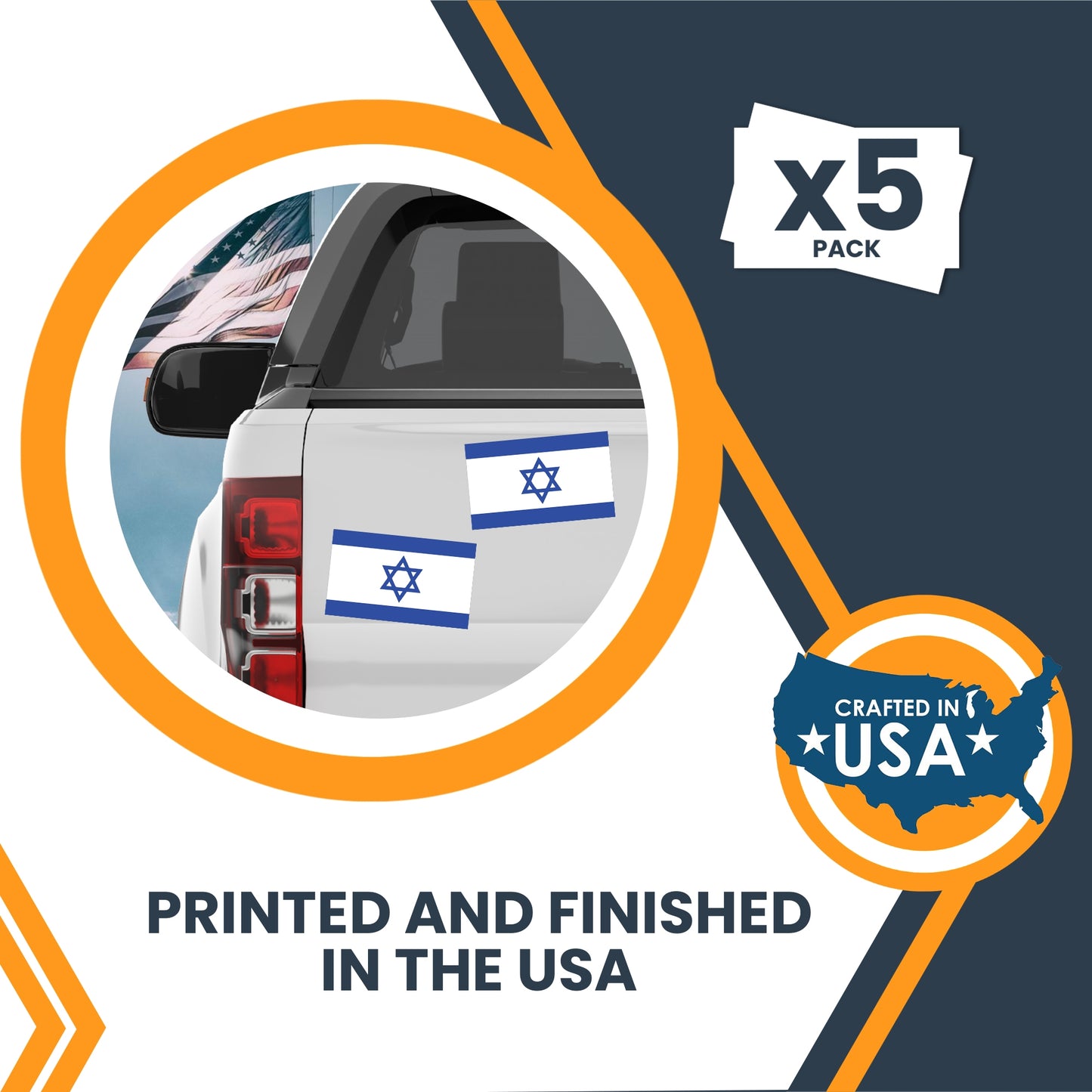 Magnet Me Up Israeli Flag Adhesive Decal Sticker, 5 Pack, 3x5 Inch, Heavy Duty Adhesion to Car Window, Bumper, Etc Showing Support and Unity for Israel We Stand with Israel