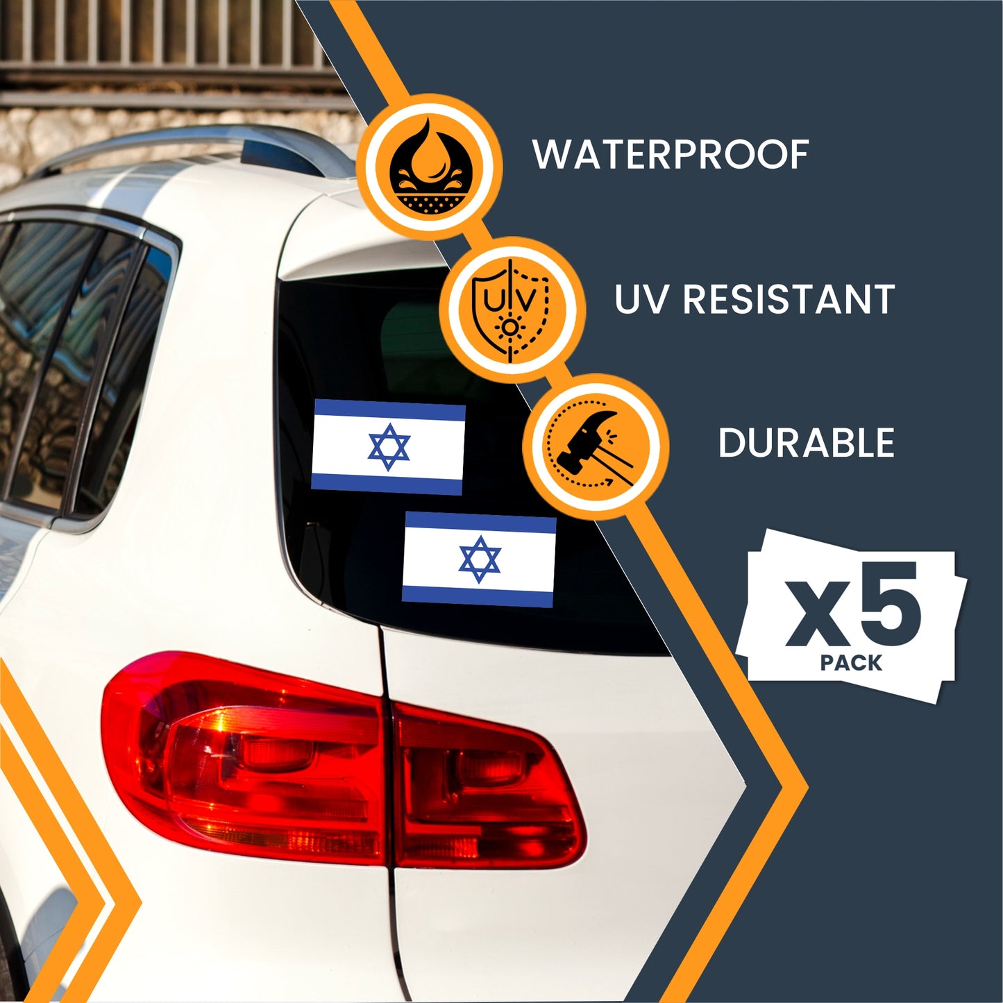 Magnet Me Up Israeli Flag Adhesive Decal Sticker, 5 Pack, 3x5 Inch, Heavy Duty Adhesion to Car Window, Bumper, Etc Showing Support and Unity for Israel We Stand with Israel