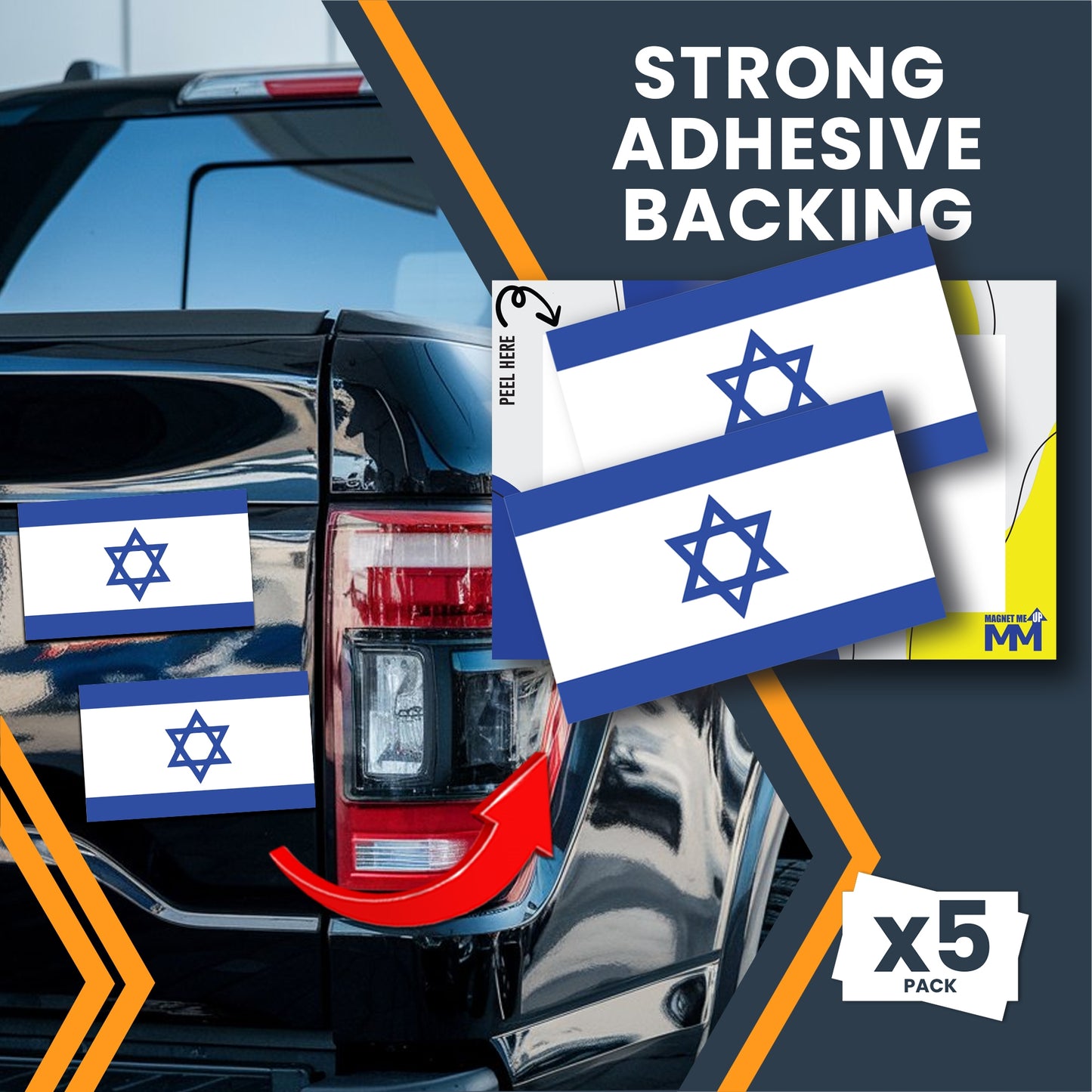 Magnet Me Up Israeli Flag Adhesive Decal Sticker, 5 Pack, 3x5 Inch, Heavy Duty Adhesion to Car Window, Bumper, Etc Showing Support and Unity for Israel We Stand with Israel