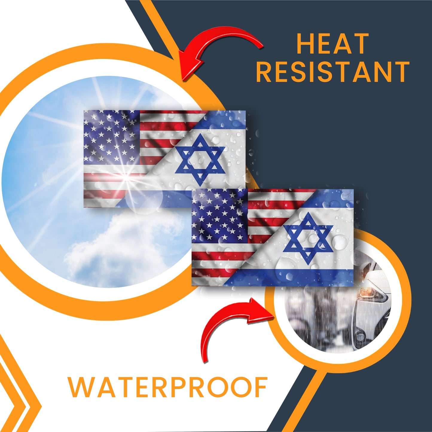 Magnet Me Up American Israeli Flag Adhesive Decal Sticker, 2 Pack, 3x5 Inch, Heavy Duty Adhesion to Car Window, Bumper, etc, Support and Stand with Israel