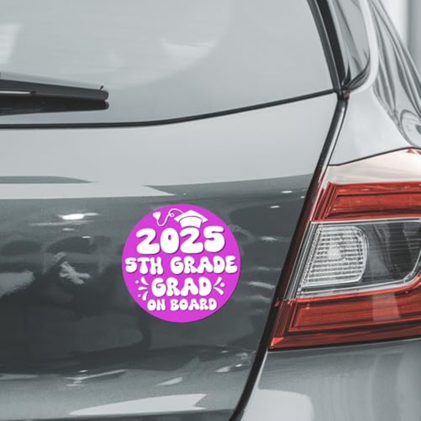 Magnet Me Up 5th Grade Graduation Magnet - 5" Round Class of 2025 Grad On Board Sign Gift, Car Magnet in Pink and White - Full-Color UV Printed, Weatherproof, Made in The USA - Graduation Car Decor