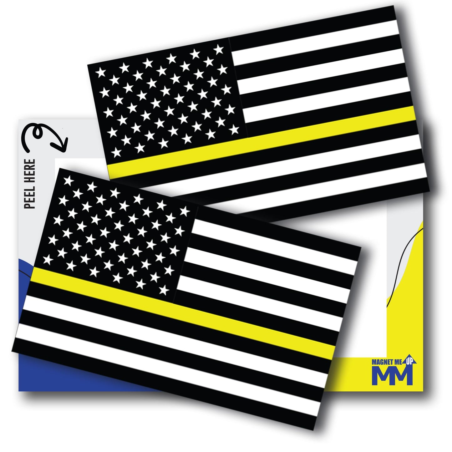 Magnet Me Up Thin Yellow Line American Flag Adhesive Decal Sticker, 3x5 Inches, Black, Yellow and White, Heavy Duty for Car Truck SUV, in Support of Our Security Guards