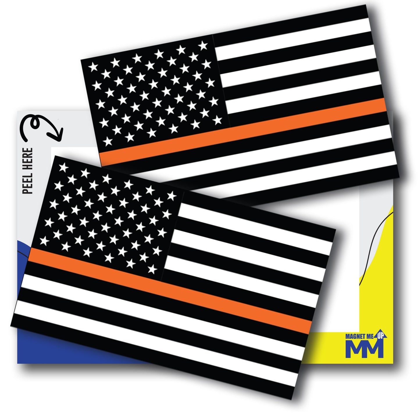 Magnet Me Up Thin Orange Line American Flag Adhesive Decal Sticker, 3x5 Inches, Black, Orange, and White, Heavy Duty Automotive Sticker for Car, Truck, SUV ? Support for EMS Personnel & Rescue Teams
