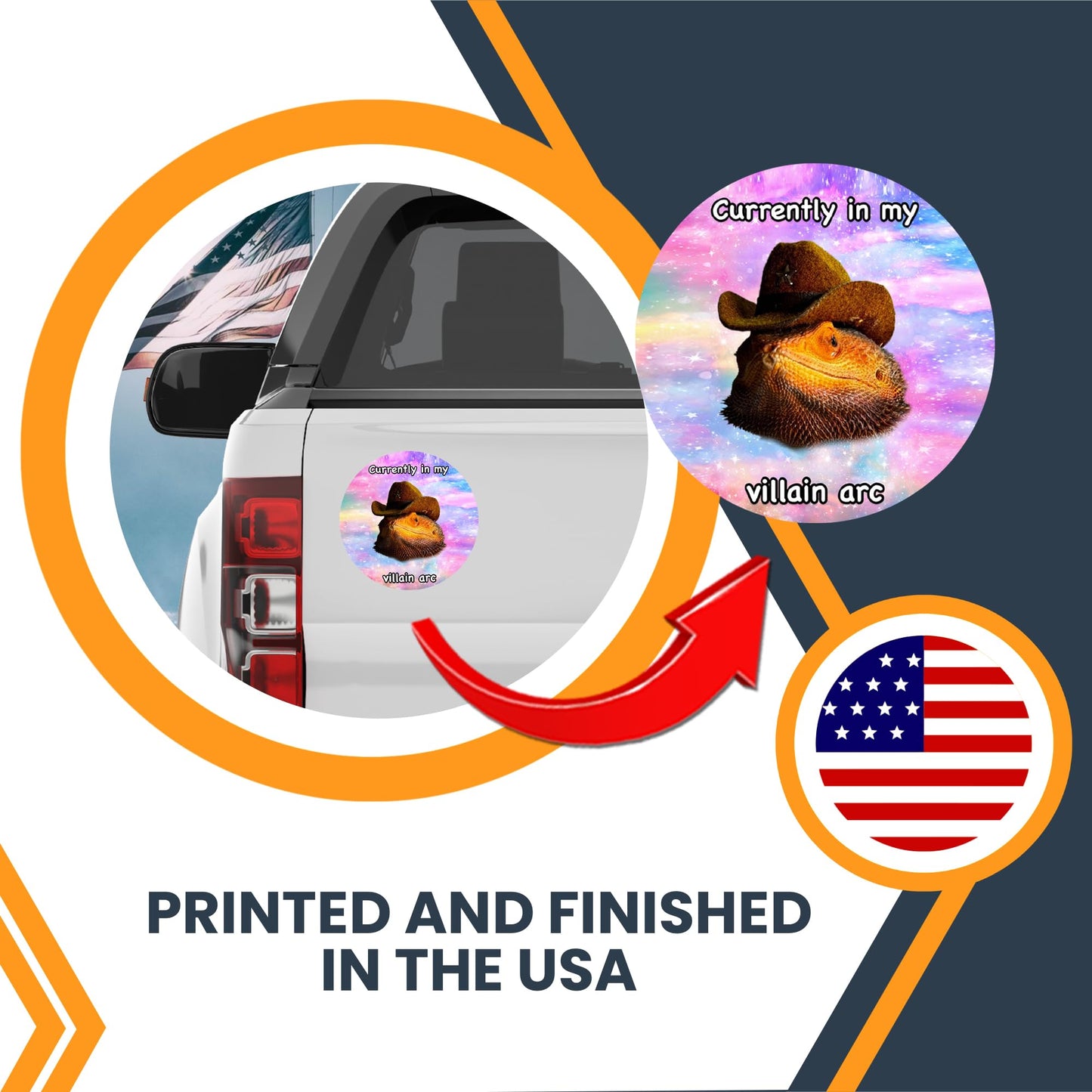 Magnet Me Up WHOSAGOODLIZARD 5" Round Funny Lizard Car Magnet - Currently in My Villain Arc, Bearded Dragon in Cowboy Hat - Fridge Locker Magnetic Decal - UV Printed Vinyl, Made in USA