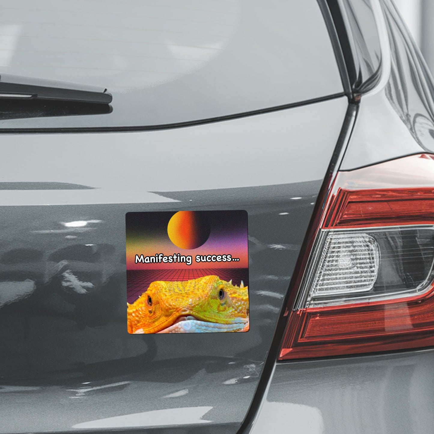 Magnet Me Up WHOSAGOODLIZARD 5" Square Funny Lizard Car Magnet - Manifesting Success Retro Vaporwave Aesthetic - Car Fridge Locker Magnetic Decal - UV Printed Vinyl, Souvenir Gifts, Made in USA