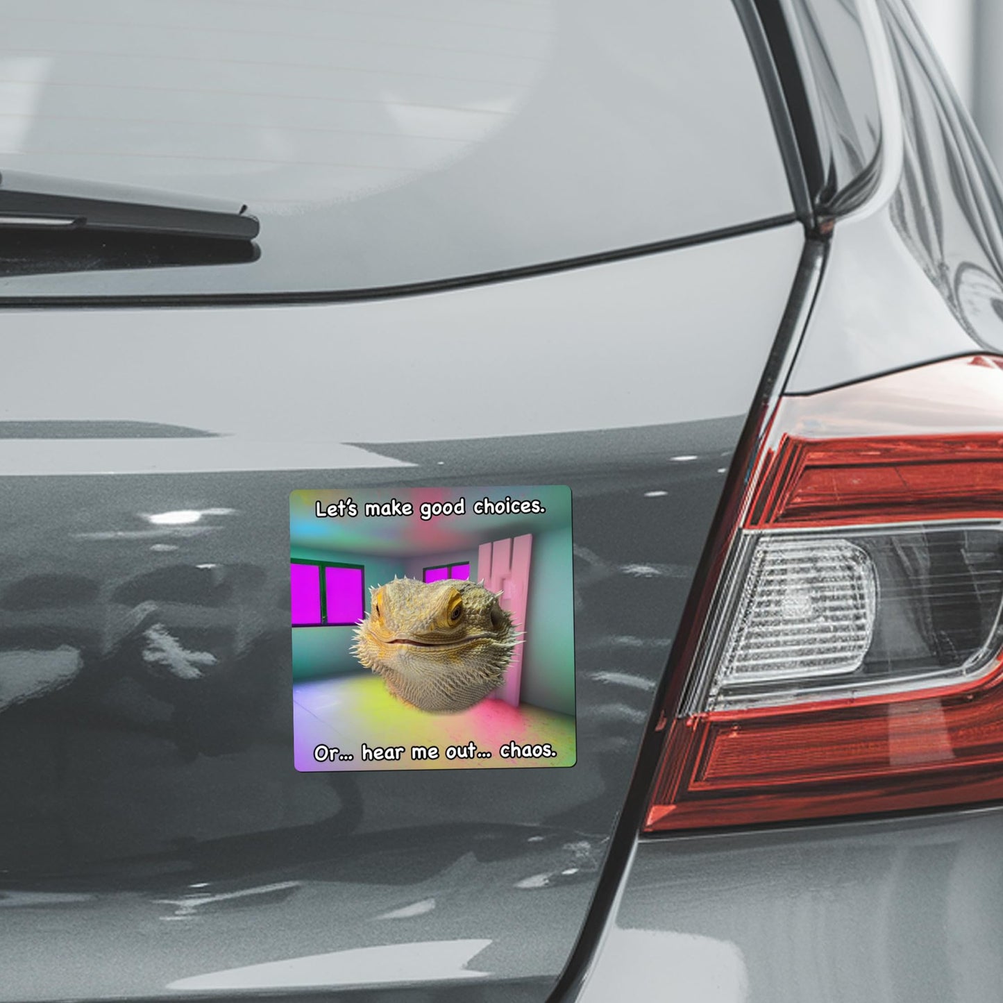 Magnet Me Up WHOSAGOODLIZARD Funny Fridge Magnet - 5" Square Magnetic Decal with Bearded Dragon, Let's Make Good Choices, Lizard Decor, Reptile Humor Car Magnet, UV Printed Vinyl, Made in USA